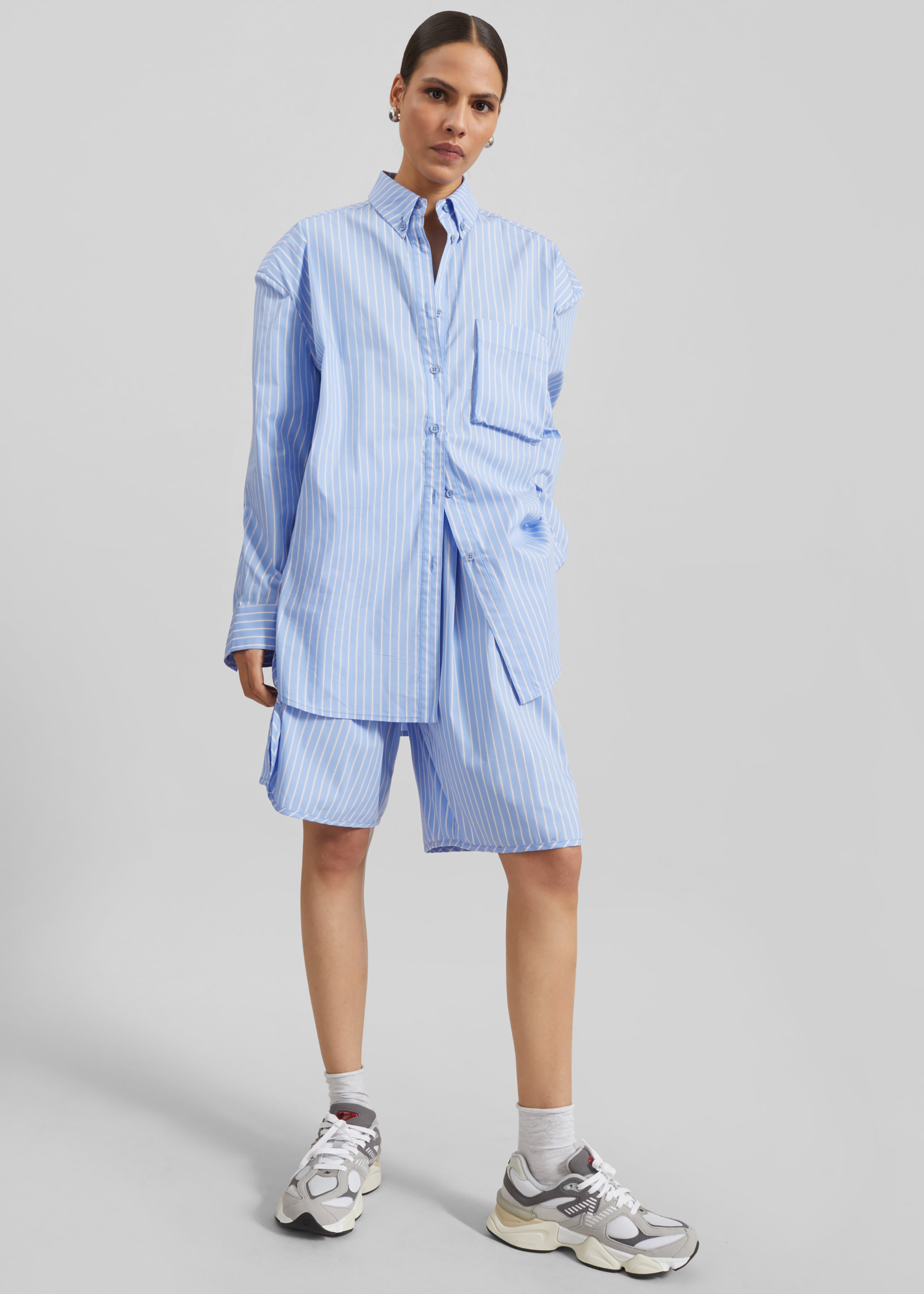 Elyn Cotton Bermuda Shorts - Blue/White Stripe - 2