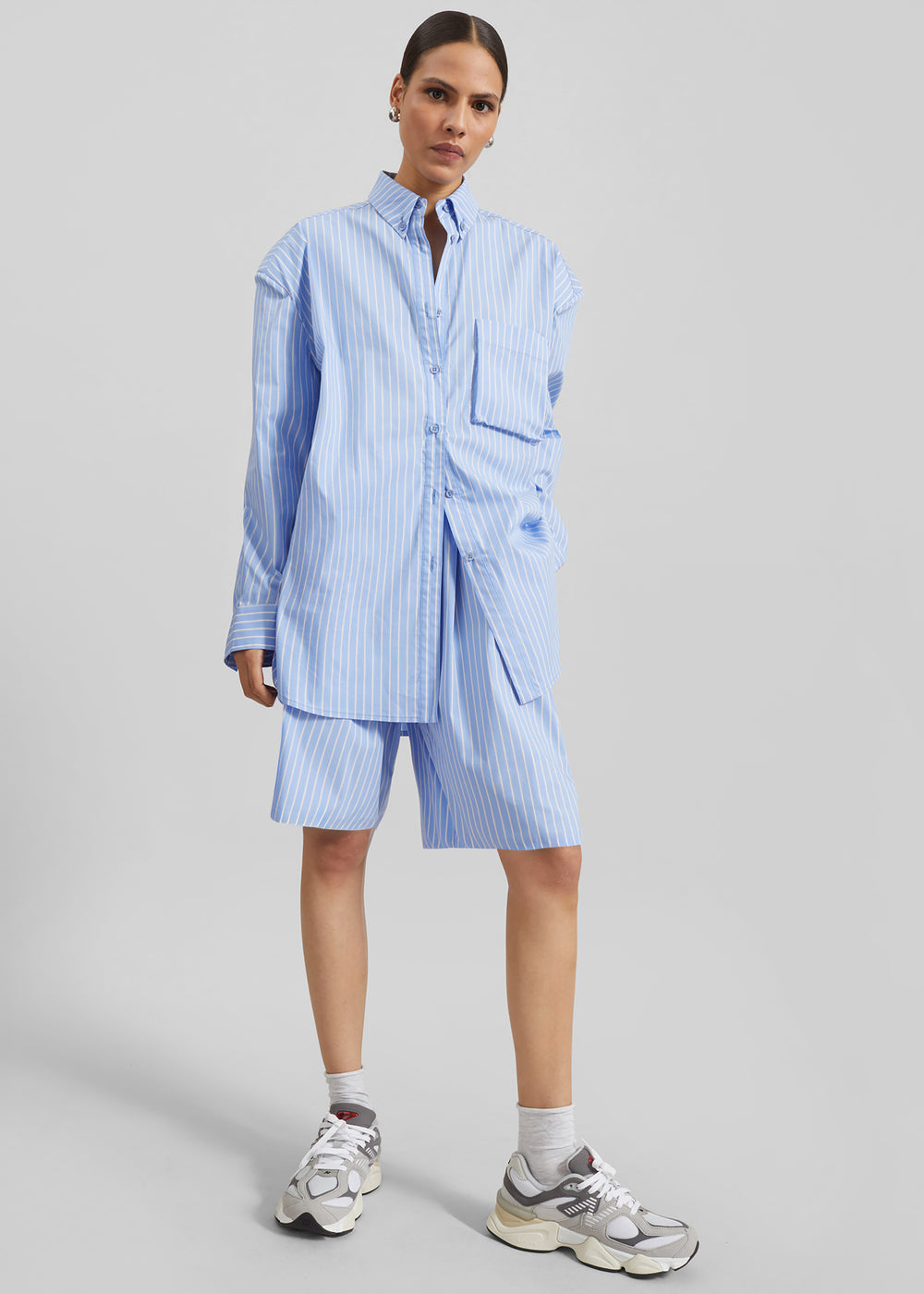 Elyn Cotton Bermuda Shorts - Blue/White Stripe - 1