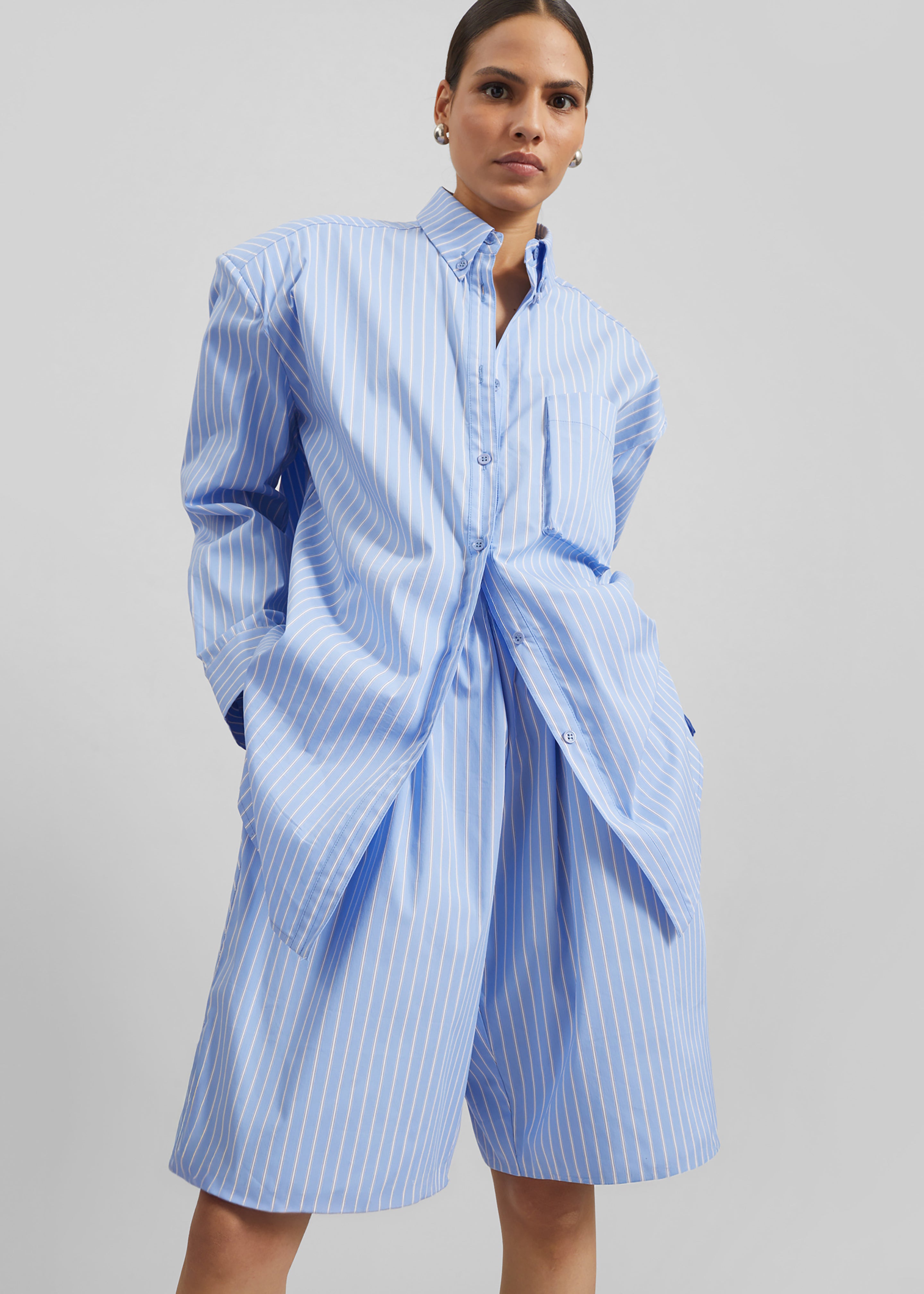 Elyn Cotton Bermuda Shorts - Blue/White Stripe - 1