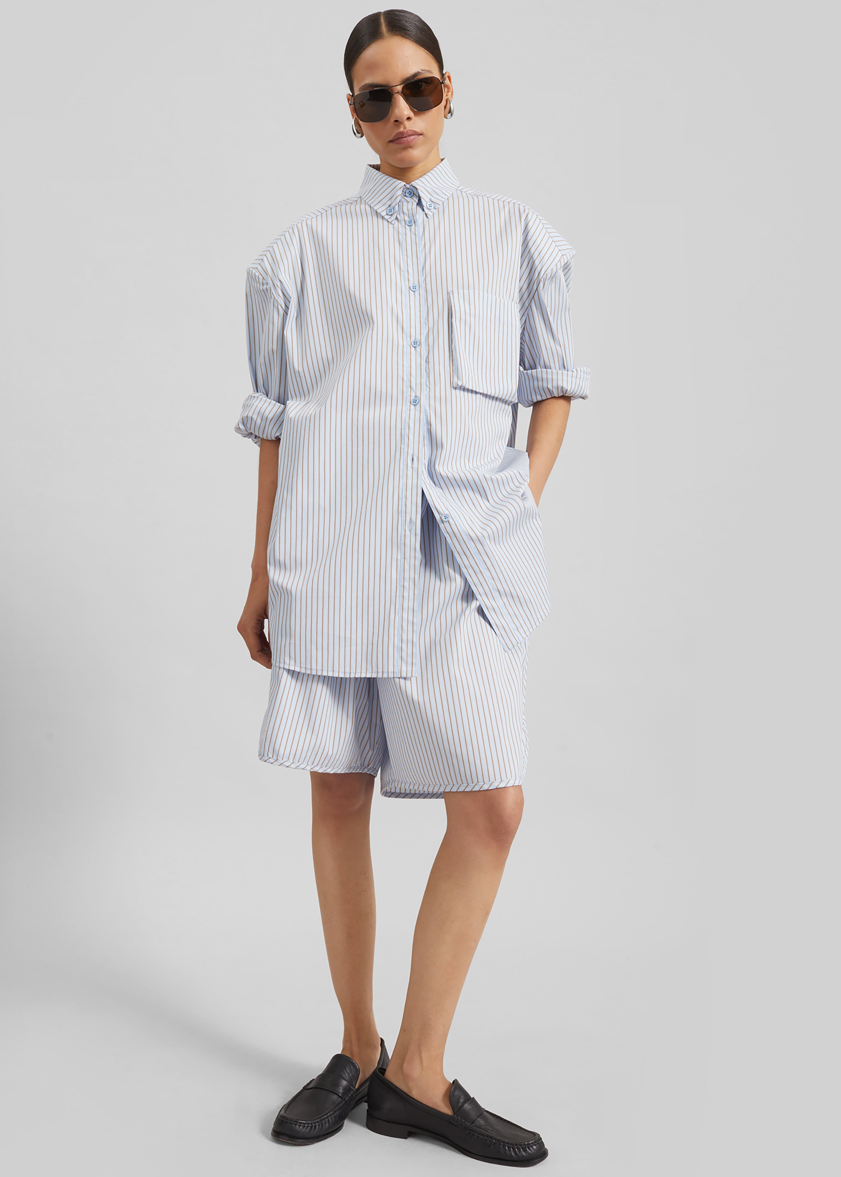 Elyn Cotton Bermuda Shorts - Light Blue/Brown Stripe - 3
