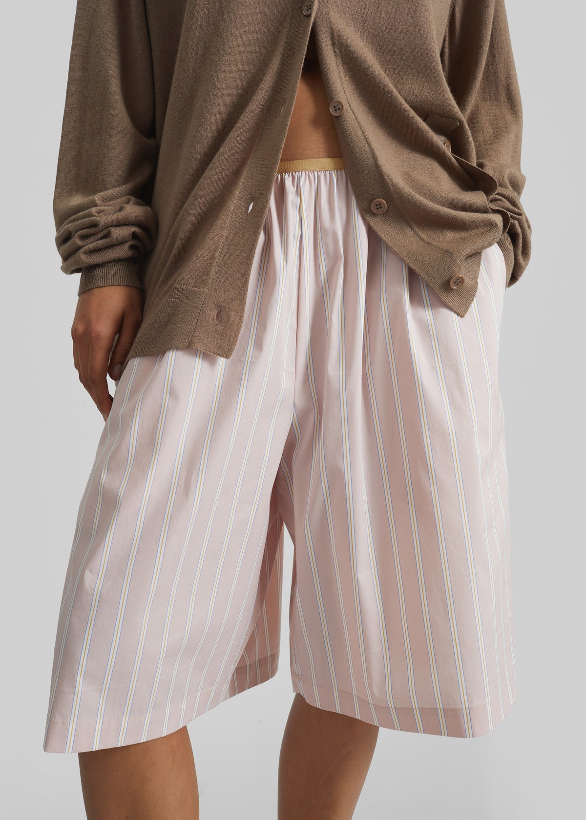 Elyn Elastic Bermuda Shorts - Pink/White Stripes - 2