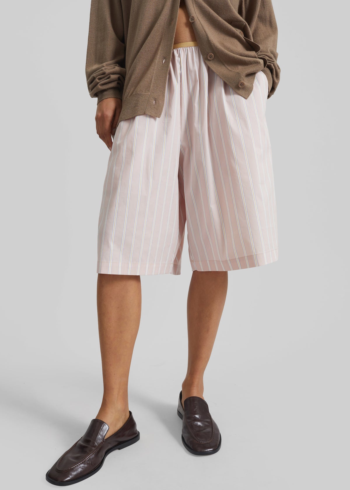 Elyn Elastic Bermuda Shorts - Pink/White Stripes - 3