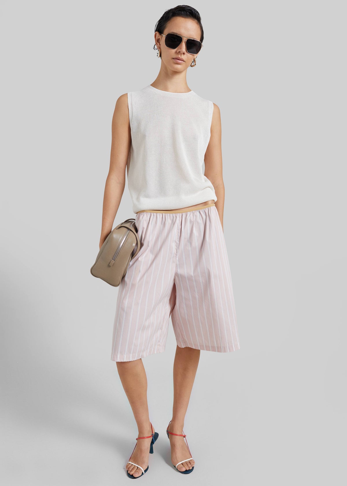 Elyn Elastic Bermuda Shorts - Pink/White Stripes - 1