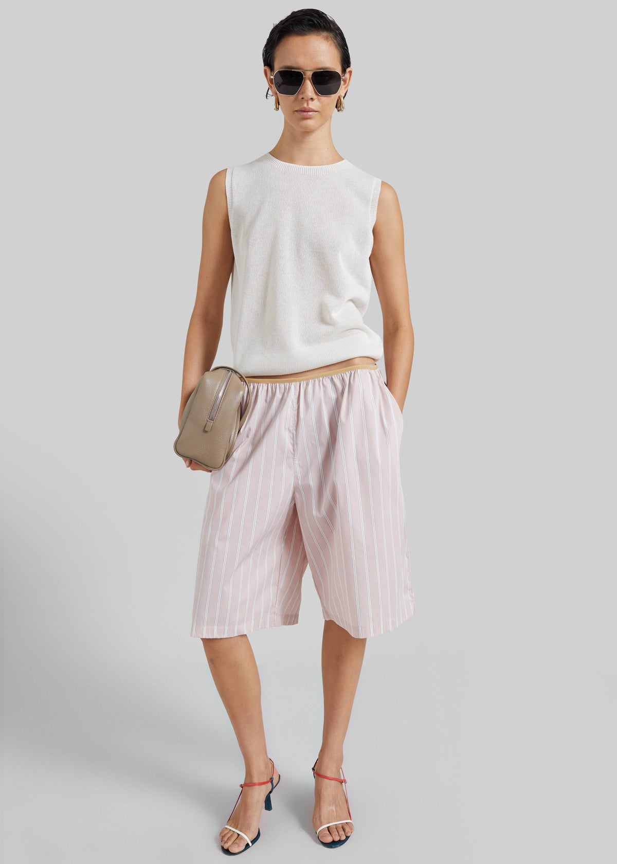 Elyn Elastic Bermuda Shorts - Pink/White Stripes - 7