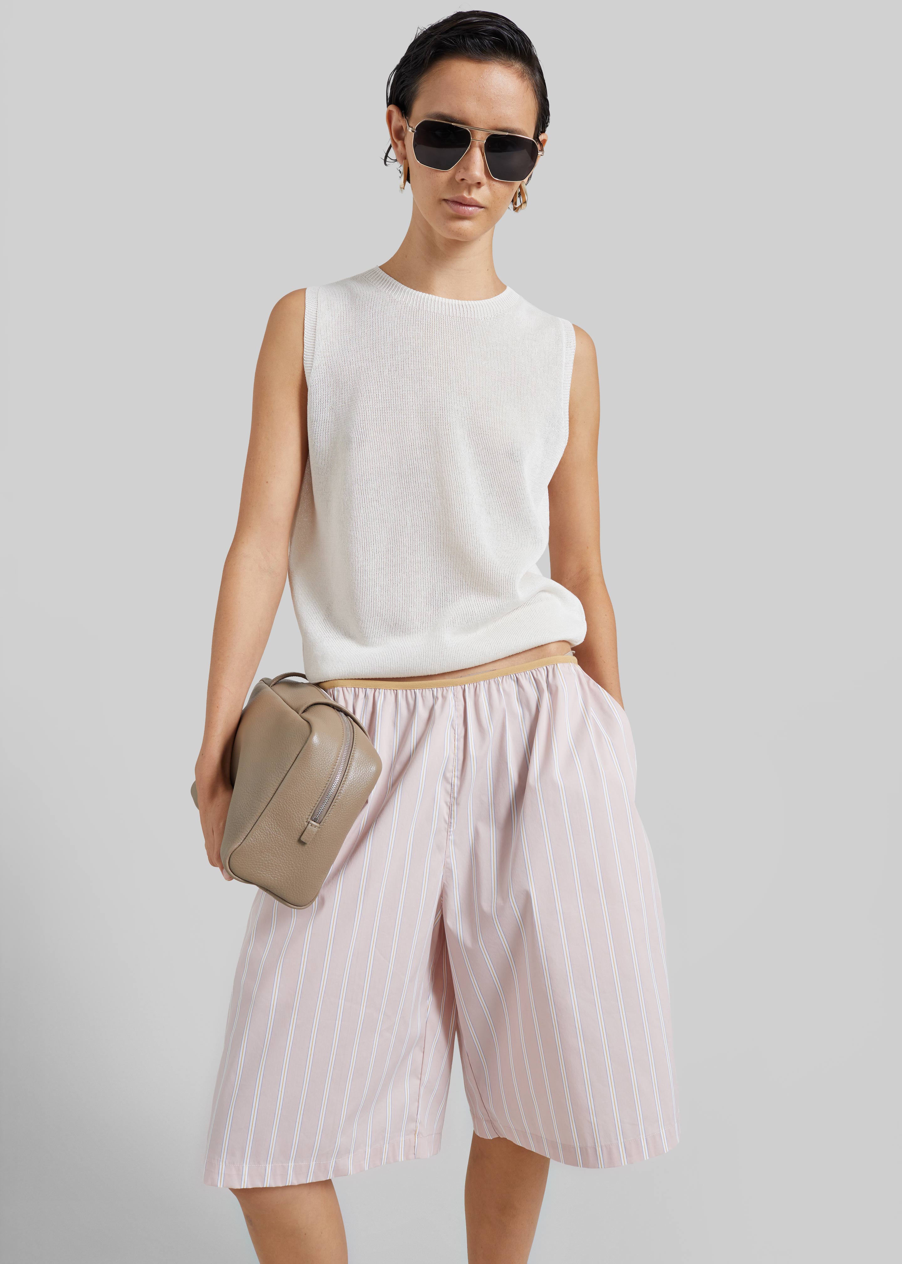 Elyn Elastic Bermuda Shorts - Pink/White Stripes - 3