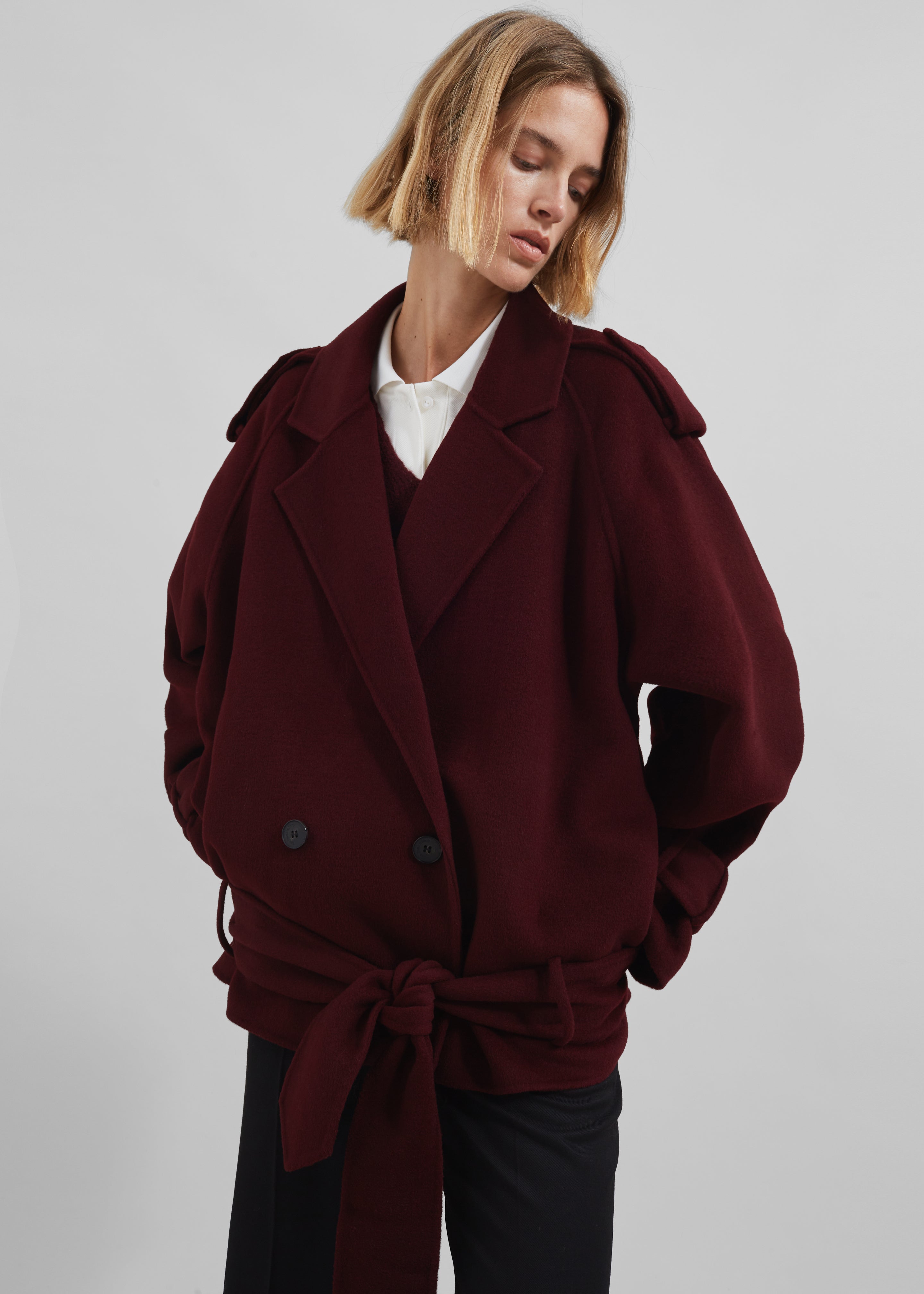 Elys Short Wool Trench - Burgundy - 10