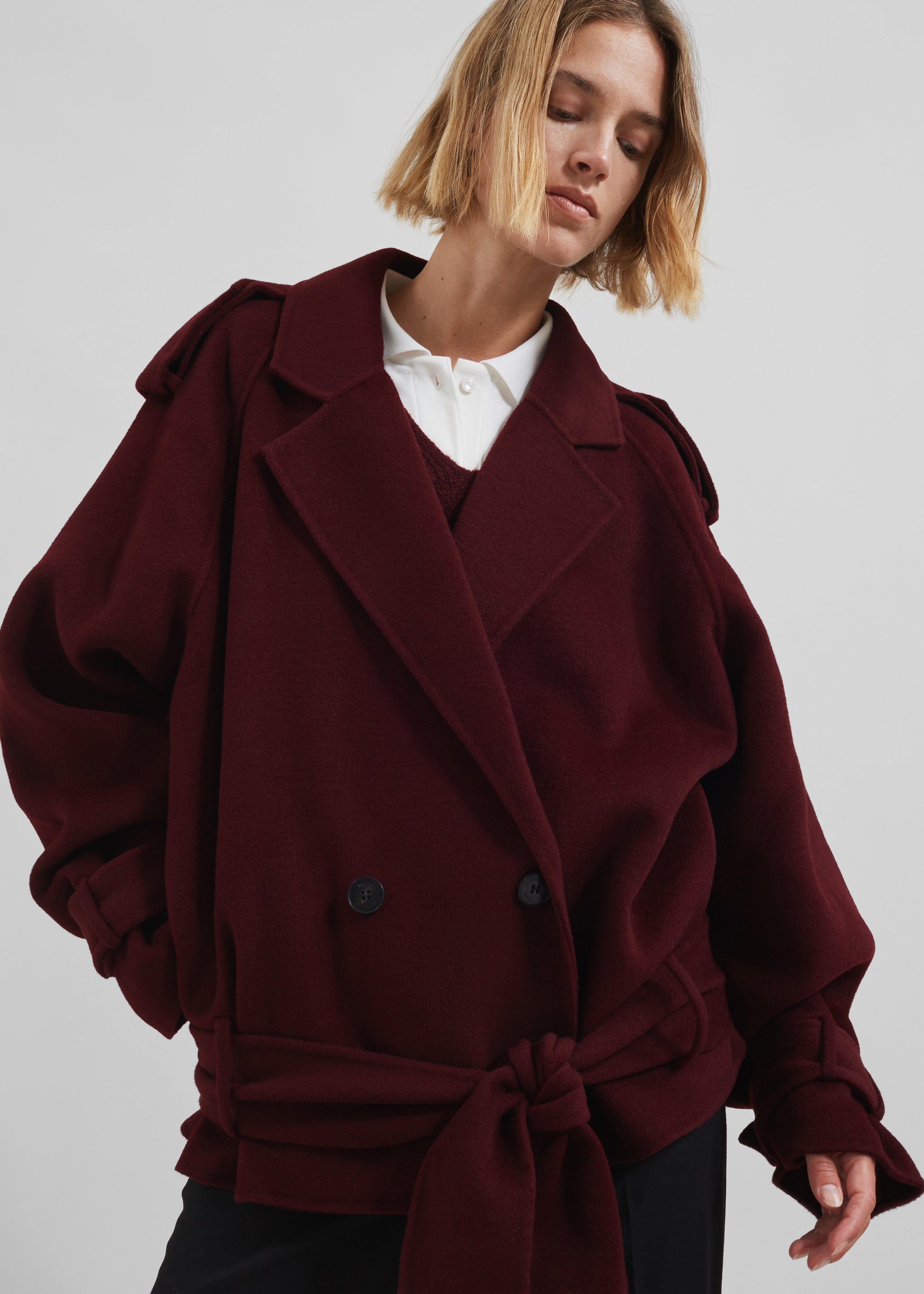 Elys Short Wool Trench - Burgundy - 6