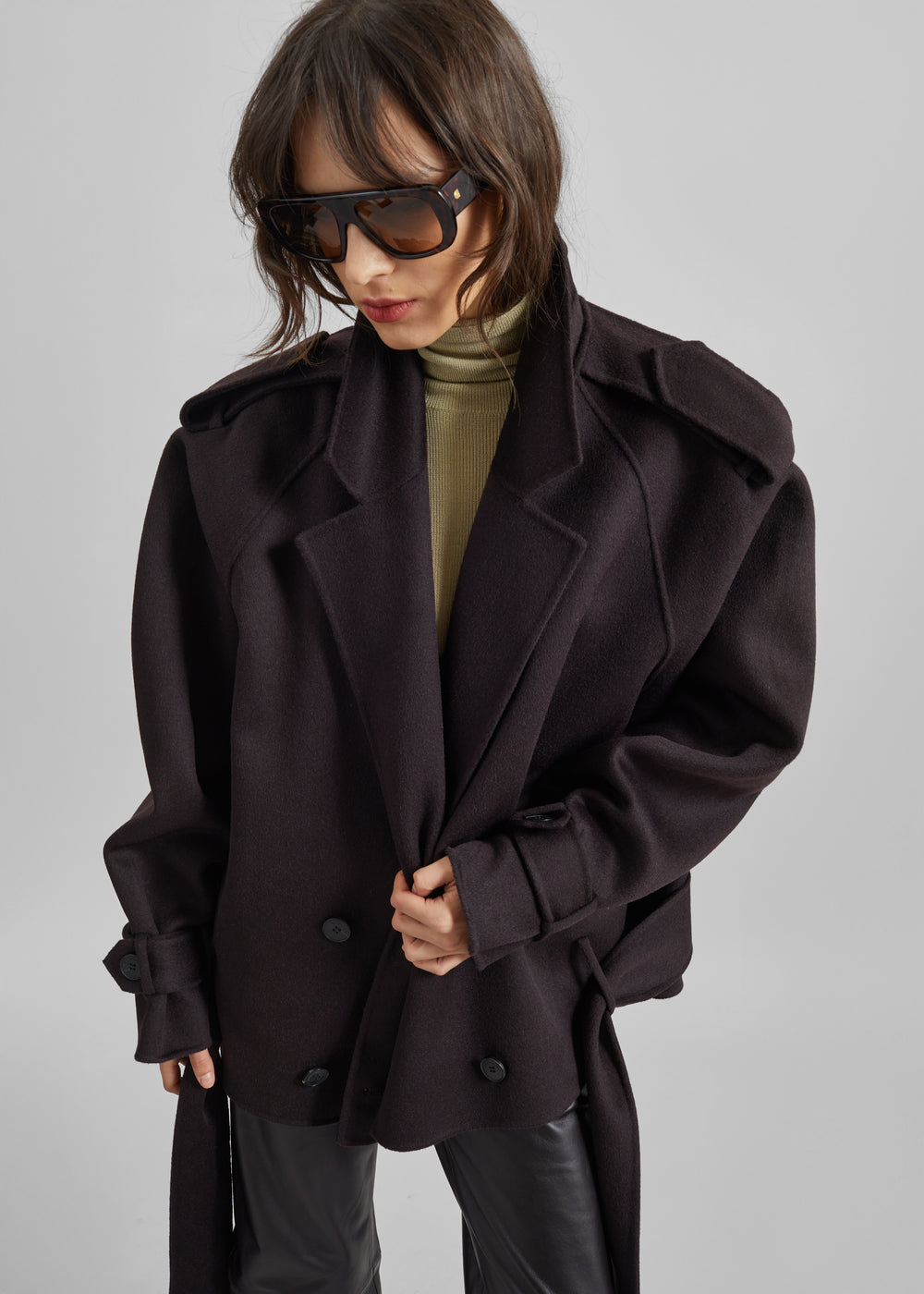 Elys Short Wool Trench - Dark Plum