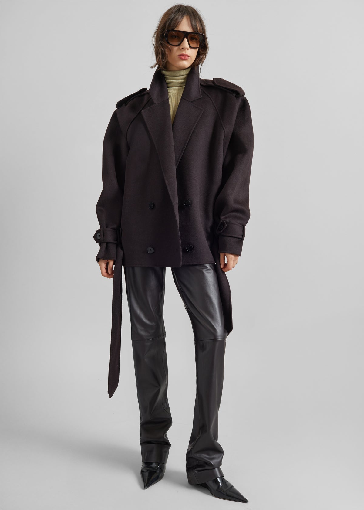 Elys Short Wool Trench - Dark Plum - 4