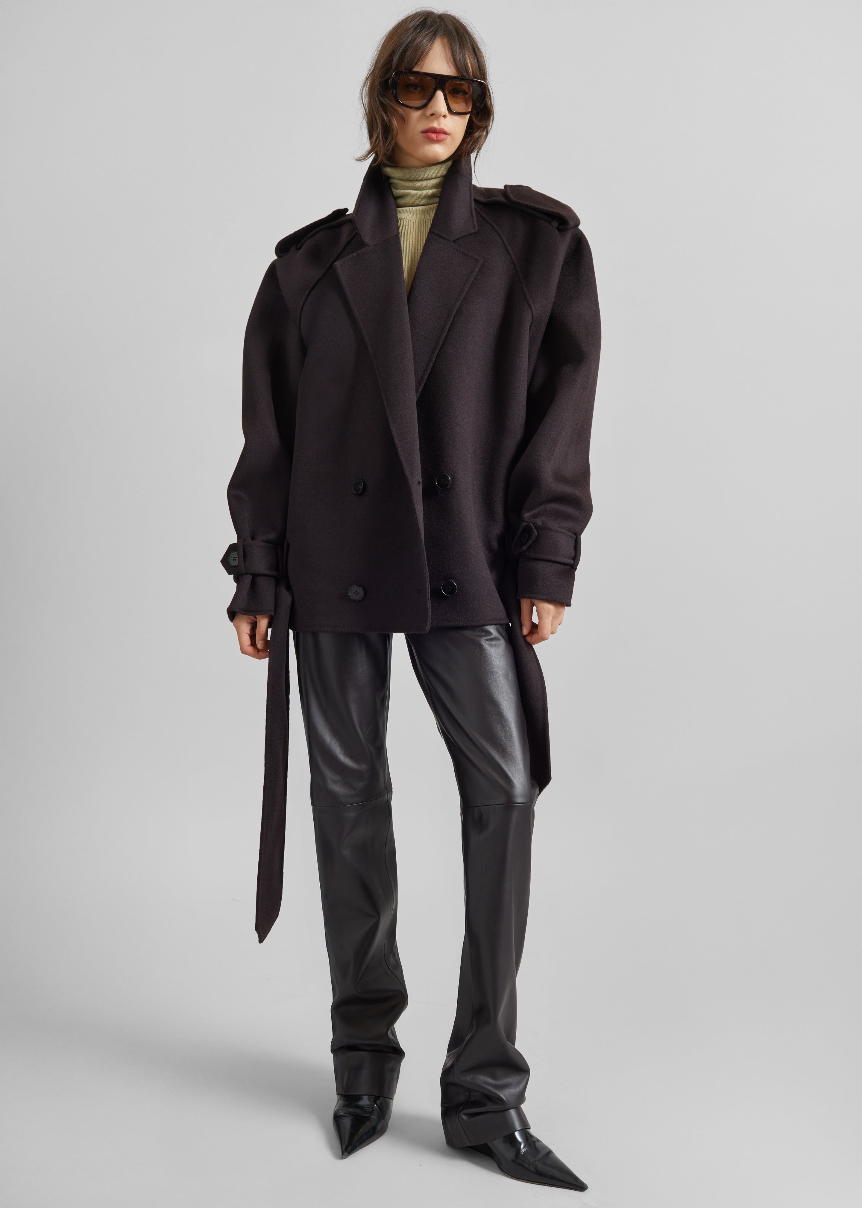 Elys Short Wool Trench - Dark Plum - 4