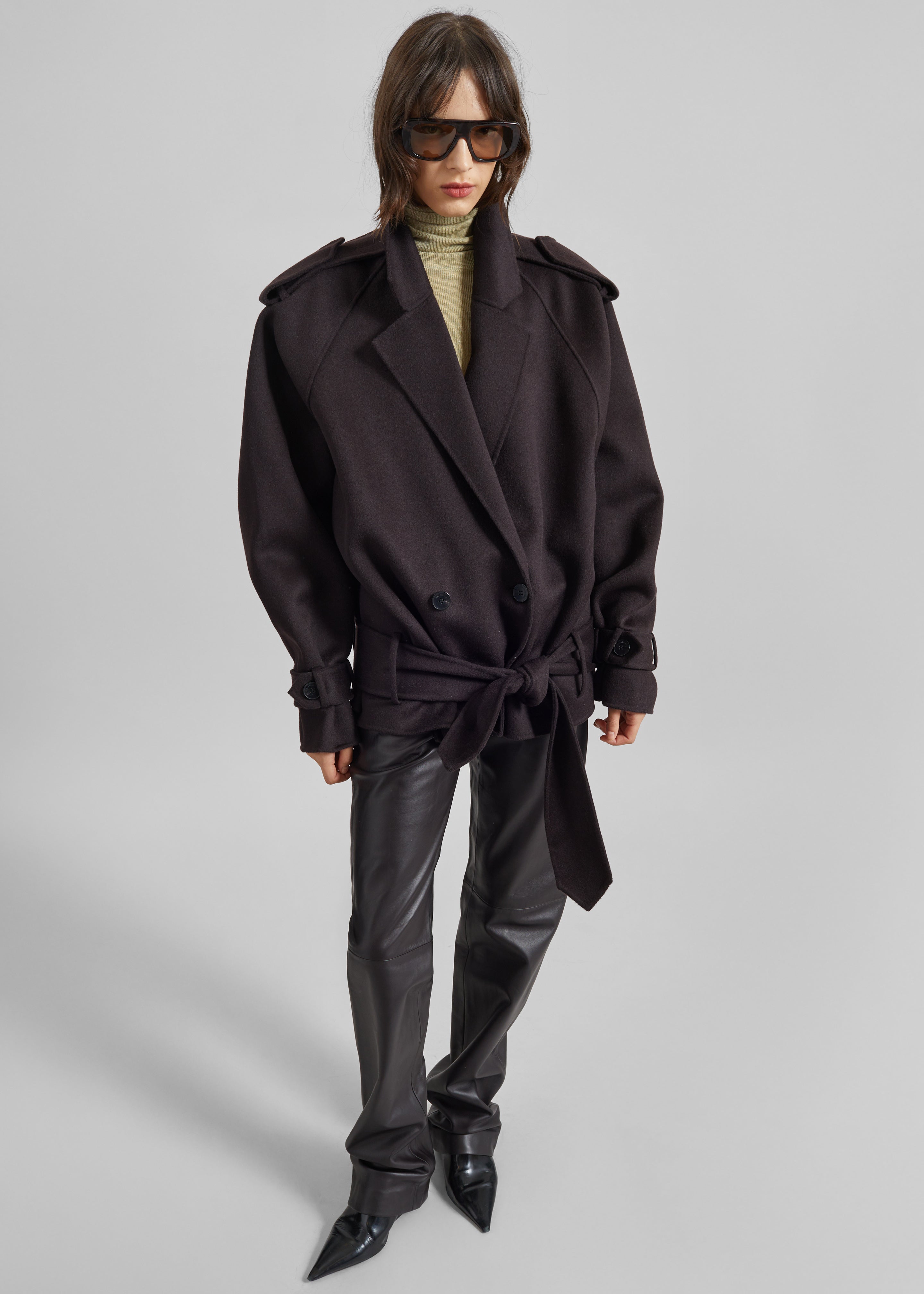 Elys Short Wool Trench - Dark Plum - 5