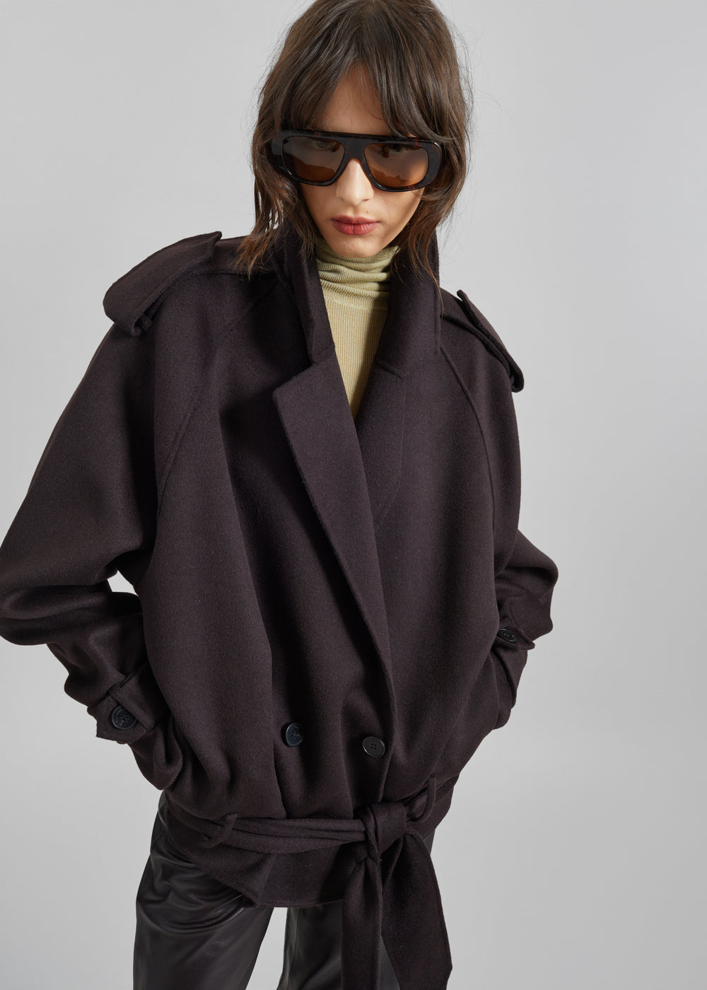 Elys Short Wool Trench - Dark Plum - 1