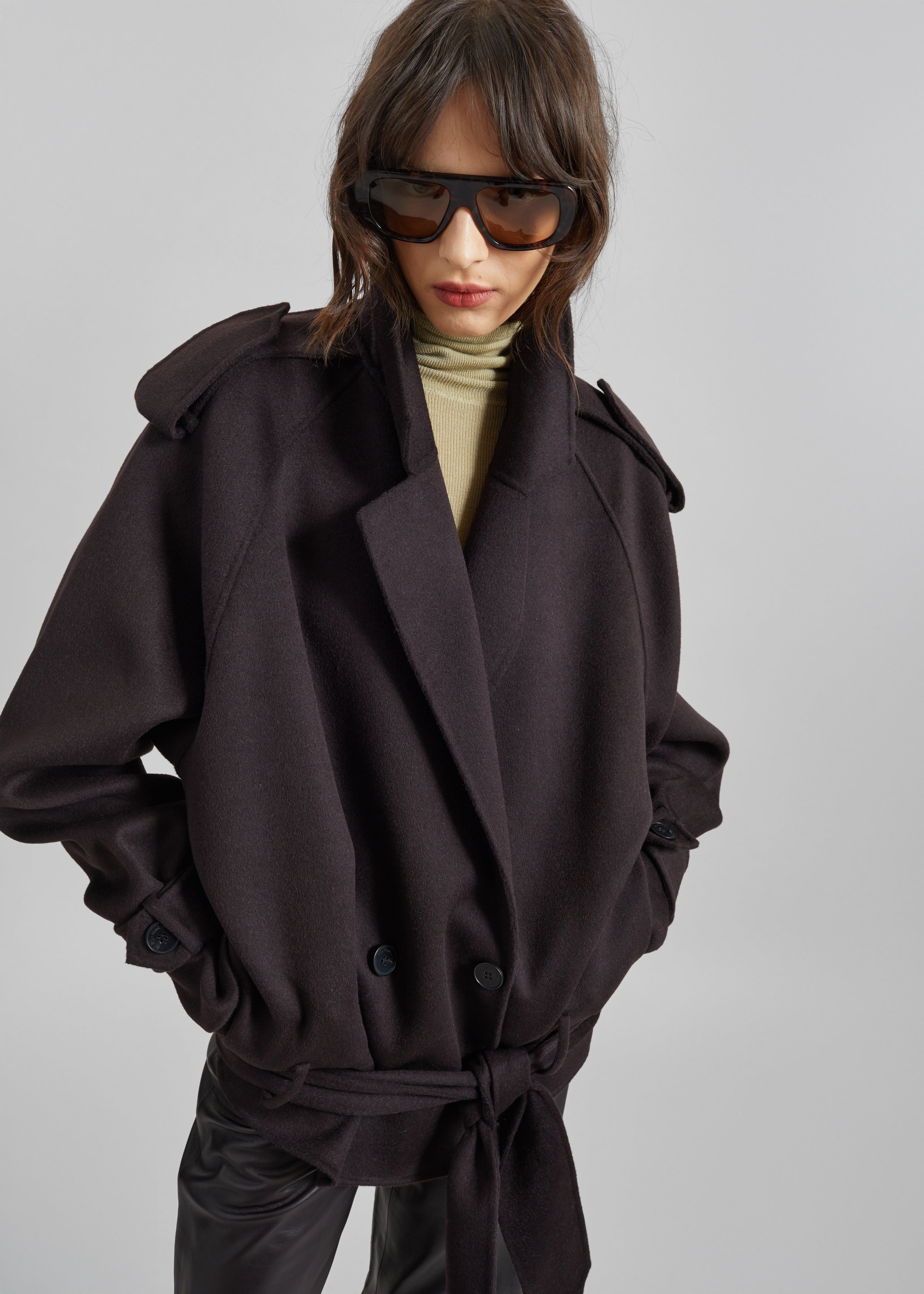 Elys Short Wool Trench - Dark Plum - 1