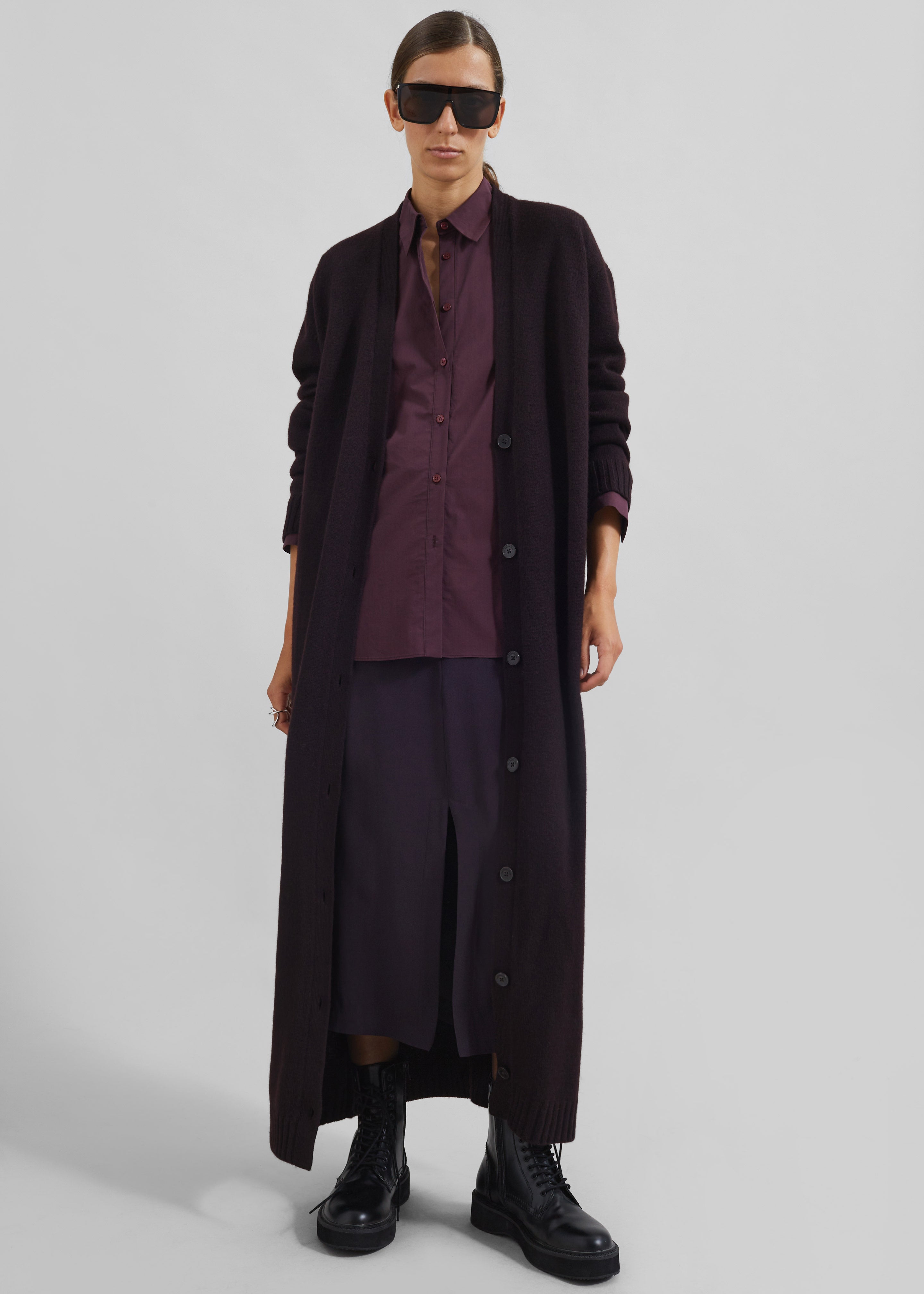 Emi Long Knit Cardigan - Dark Plum – The Frankie Shop