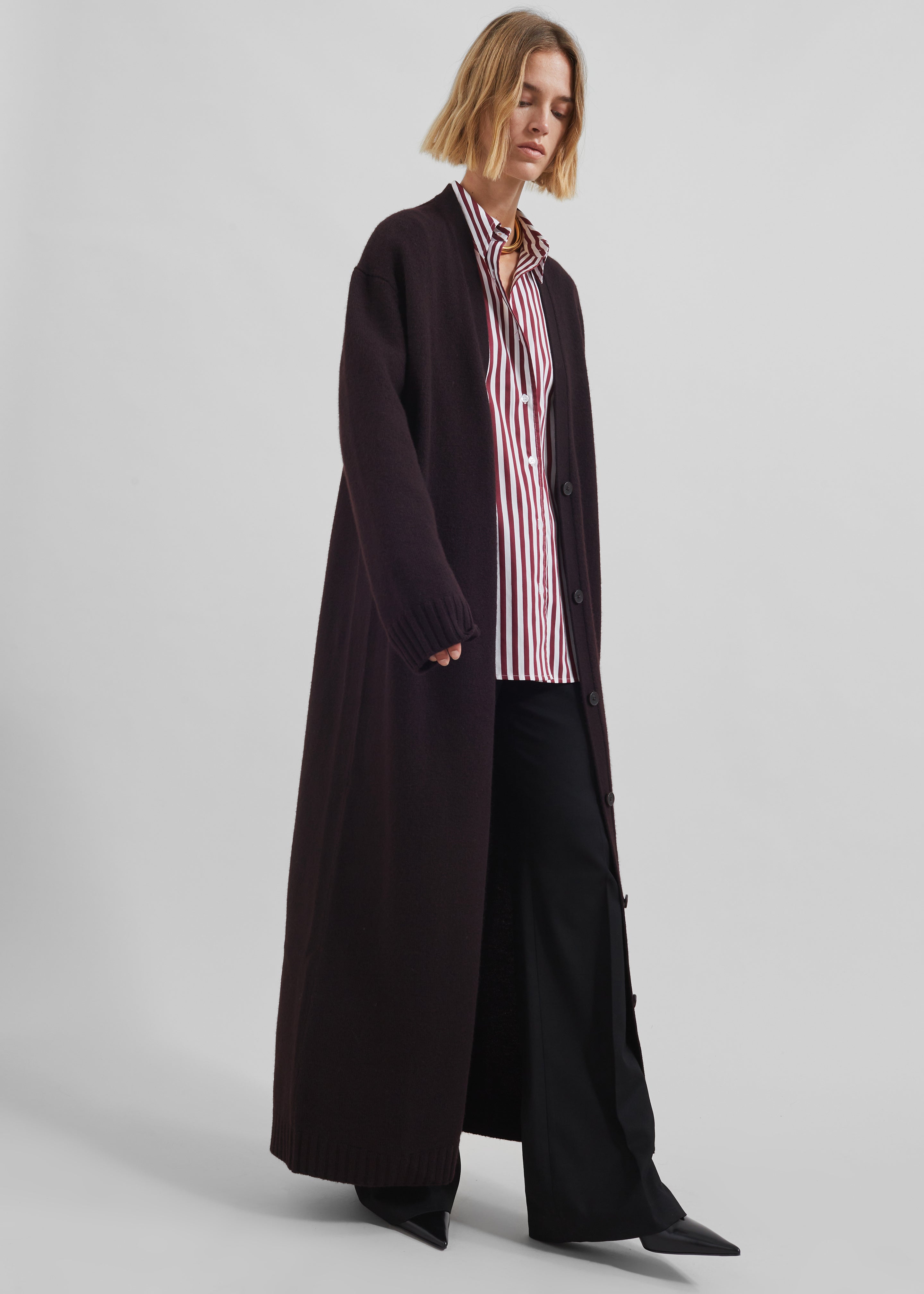 Emi Long Knit Cardigan - Dark Plum - 9