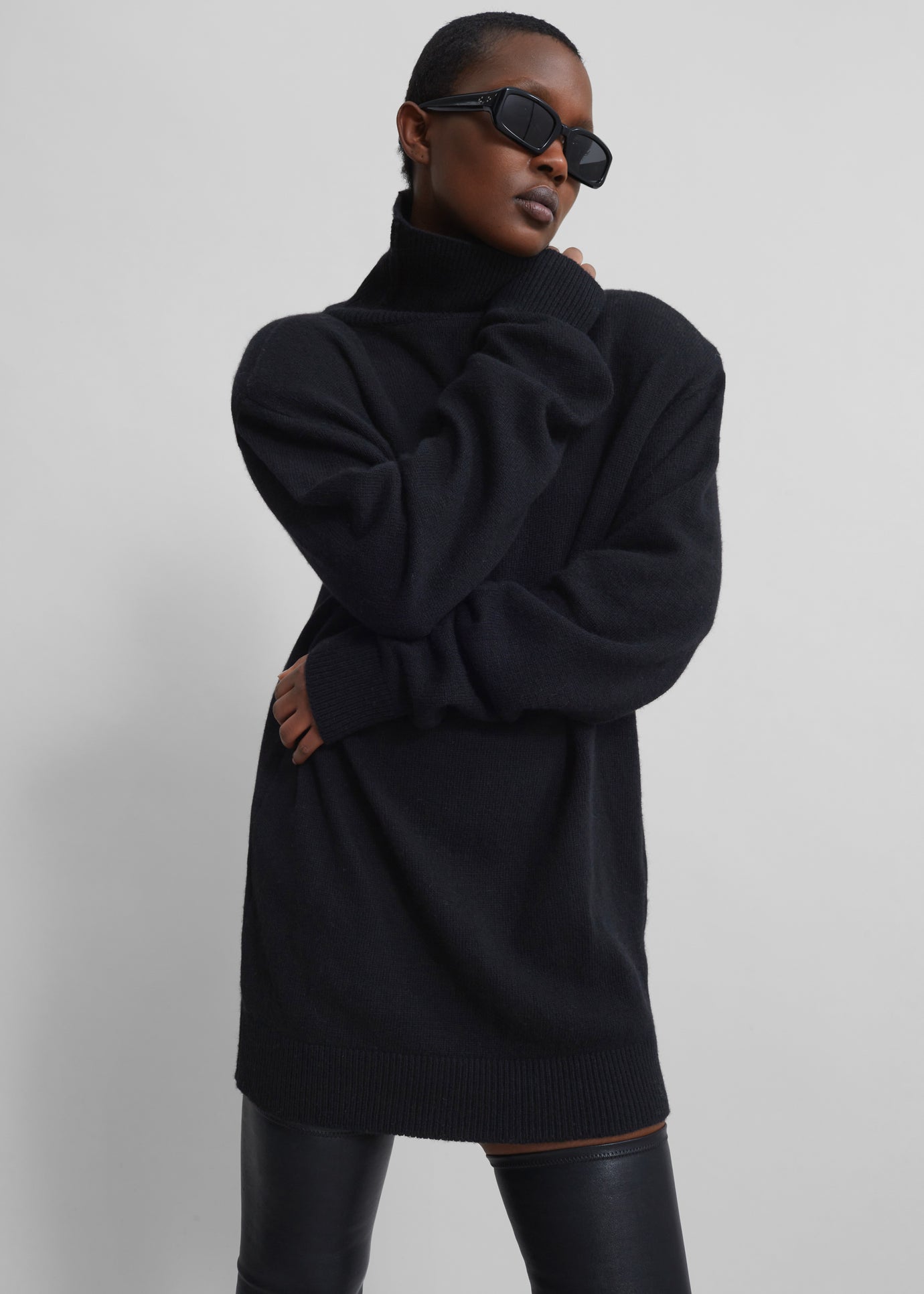 Emilia Mini Padded Sweater Dress - Black - 1