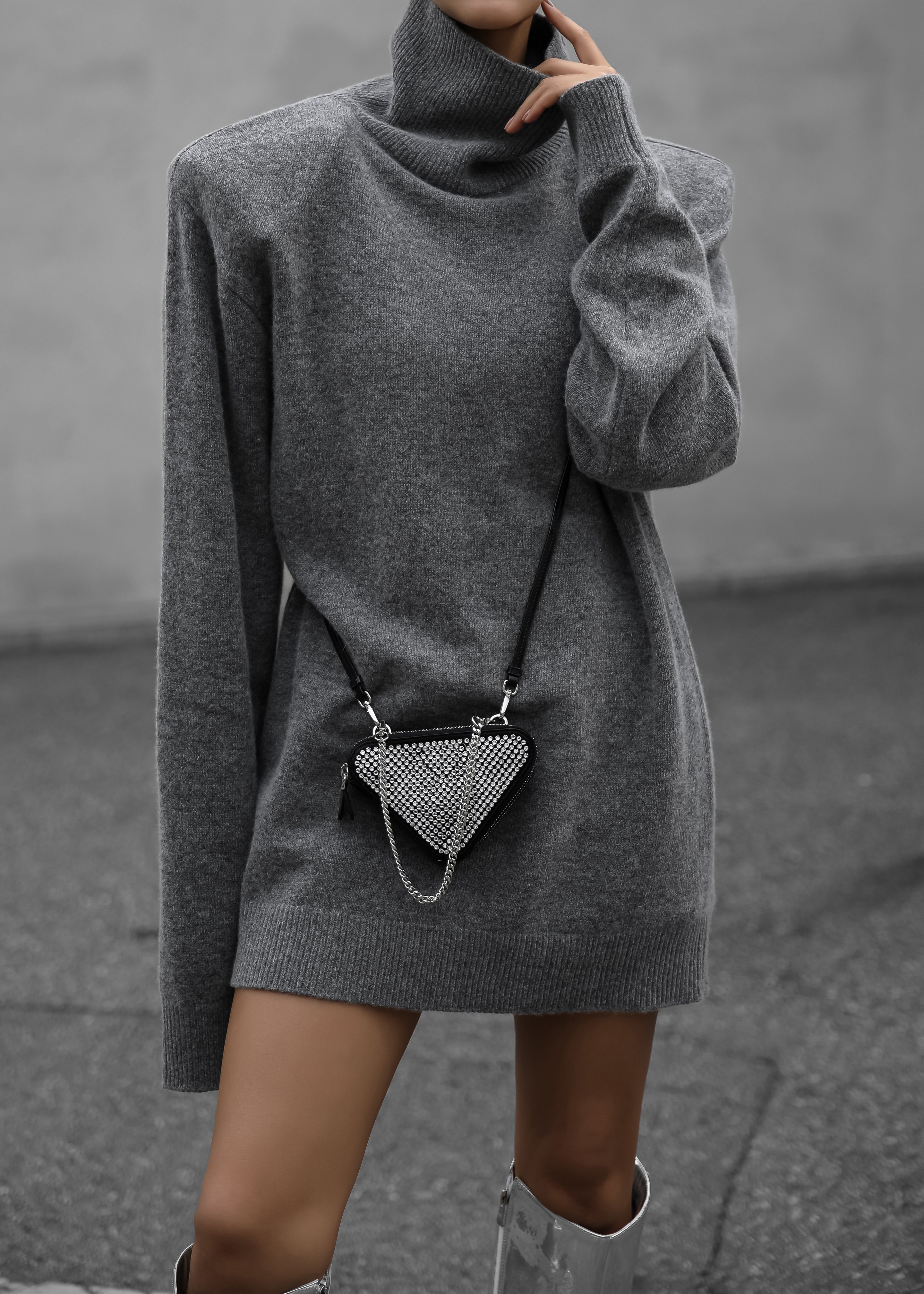 Emilia Mini Padded Sweater Dress - Grey - 13