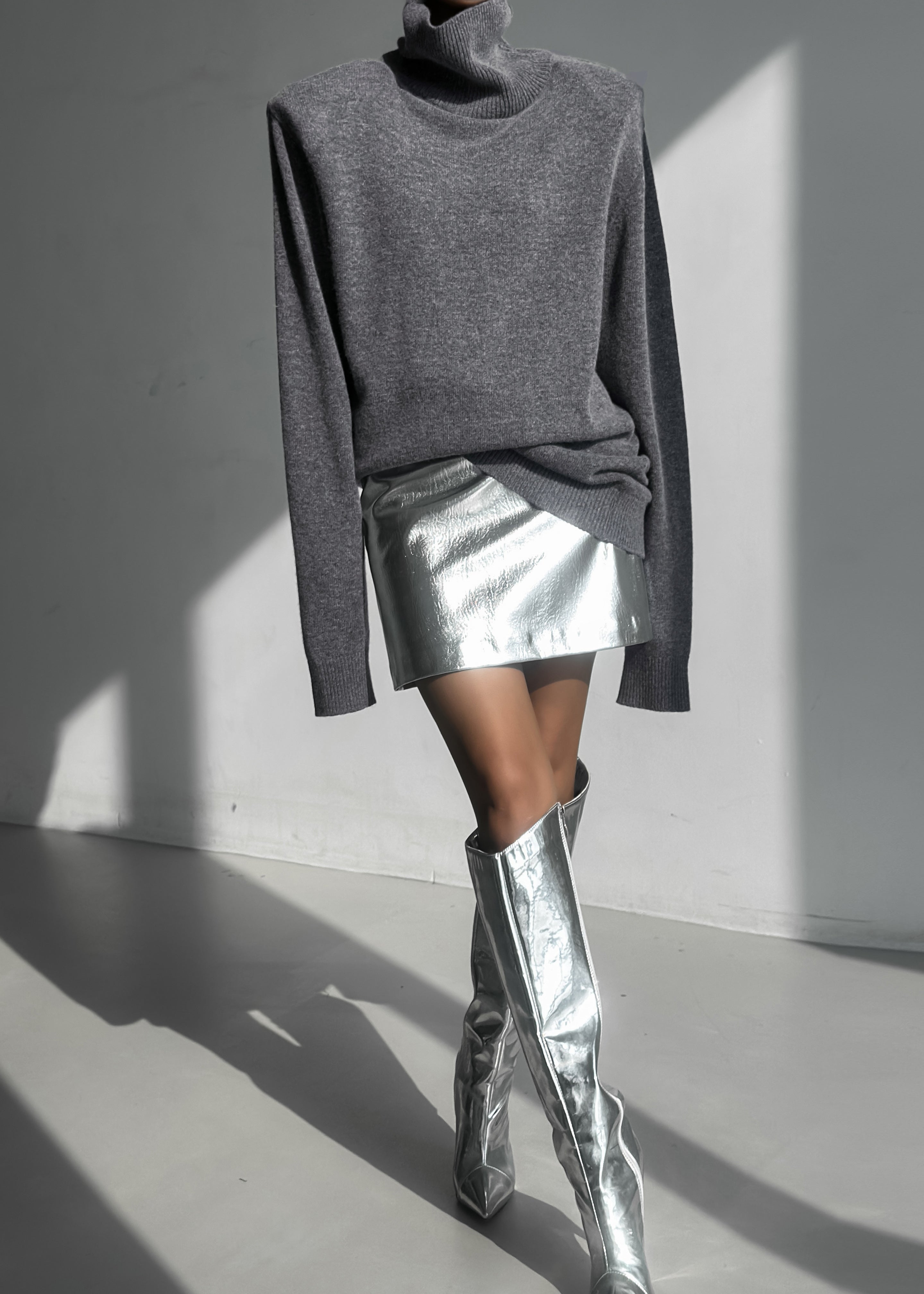 Emilia Mini Padded Sweater Dress - Grey - 5