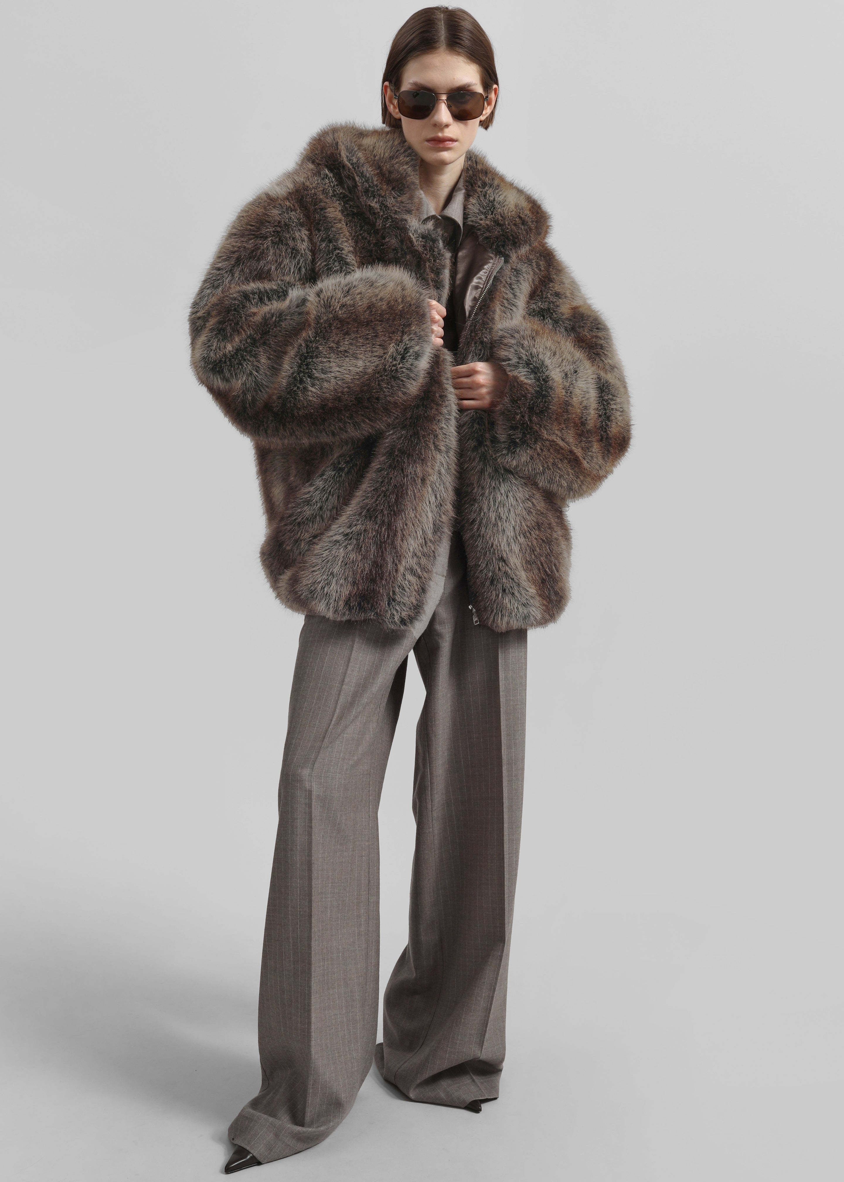 Emma Faux Fur Hooded Jacket - Brown Melange – The Frankie Shop