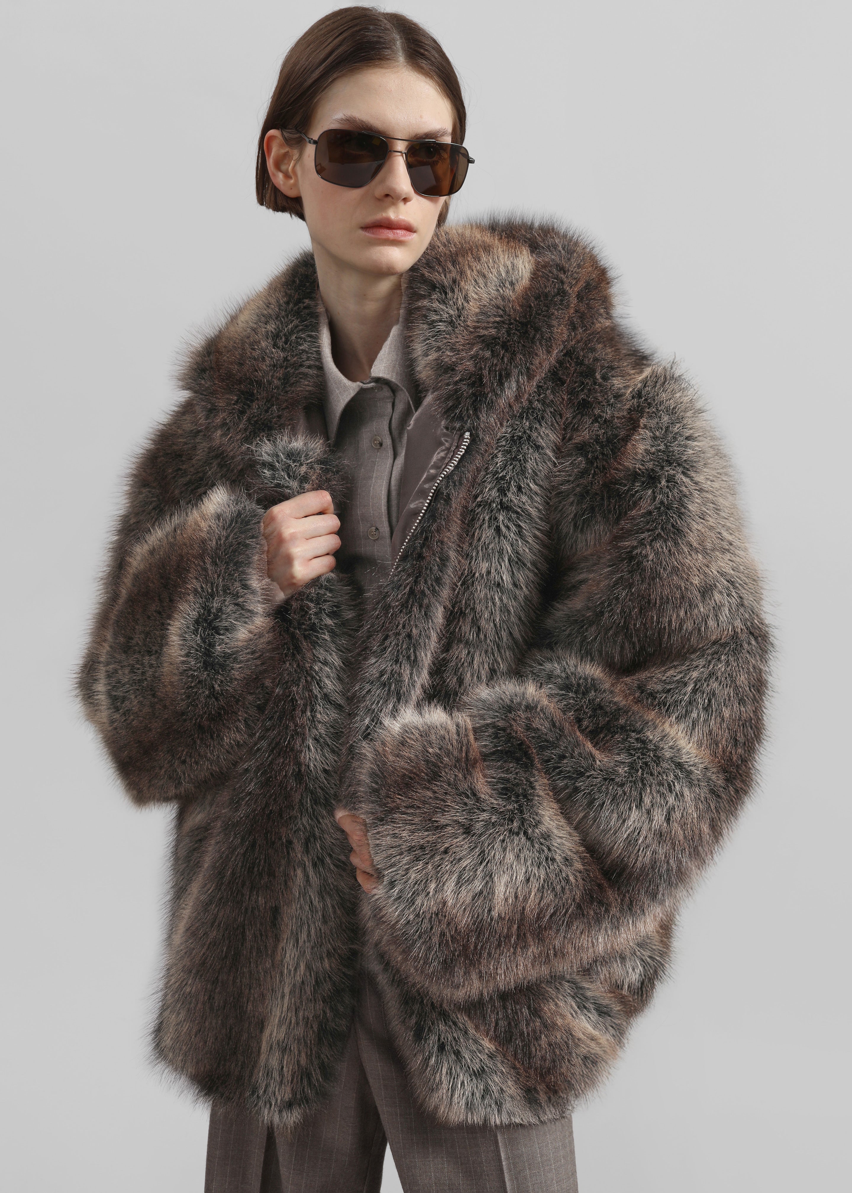 Emma Faux Fur Hooded Jacket - Brown Melange – The Frankie Shop