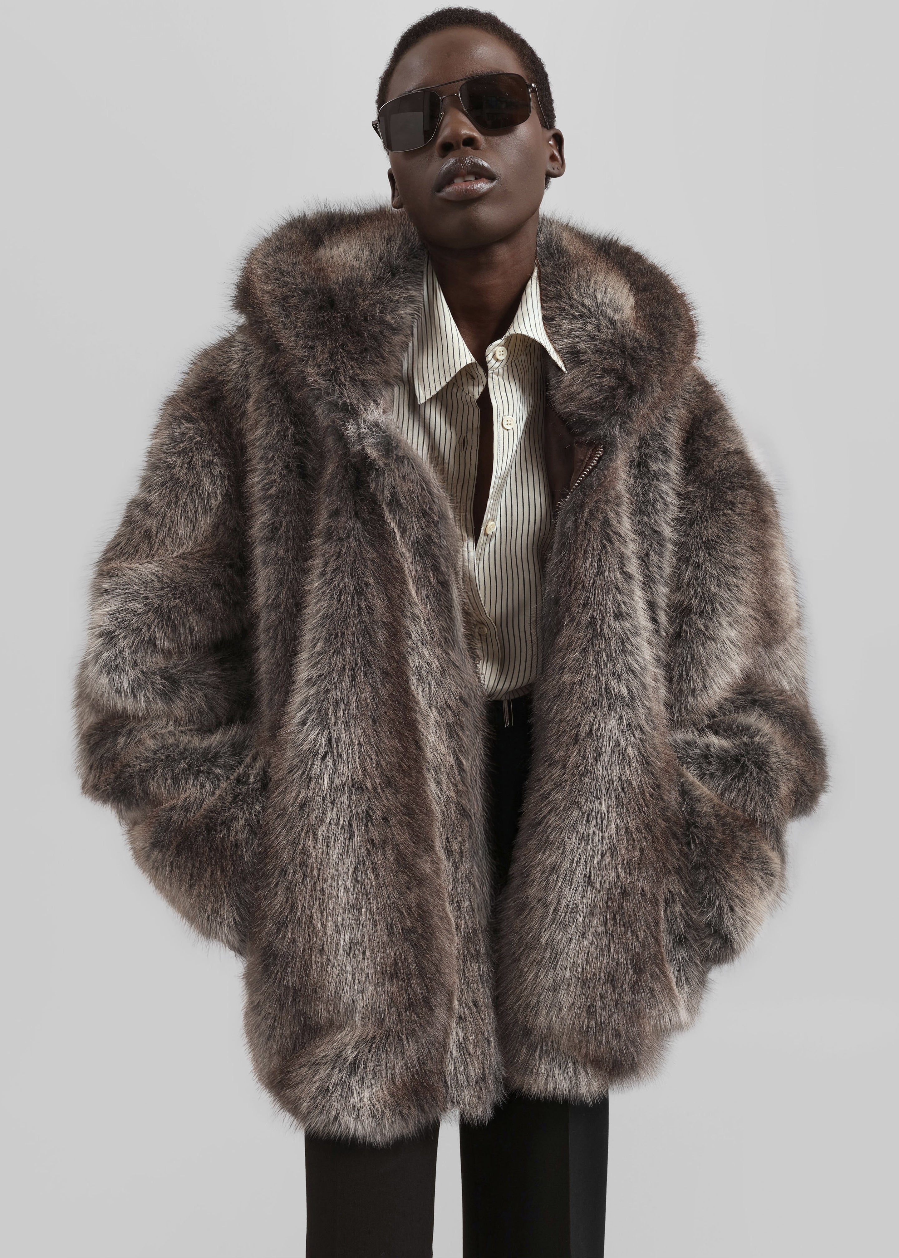 Emma Faux Fur Hooded Jacket - Brown Melange – The Frankie Shop