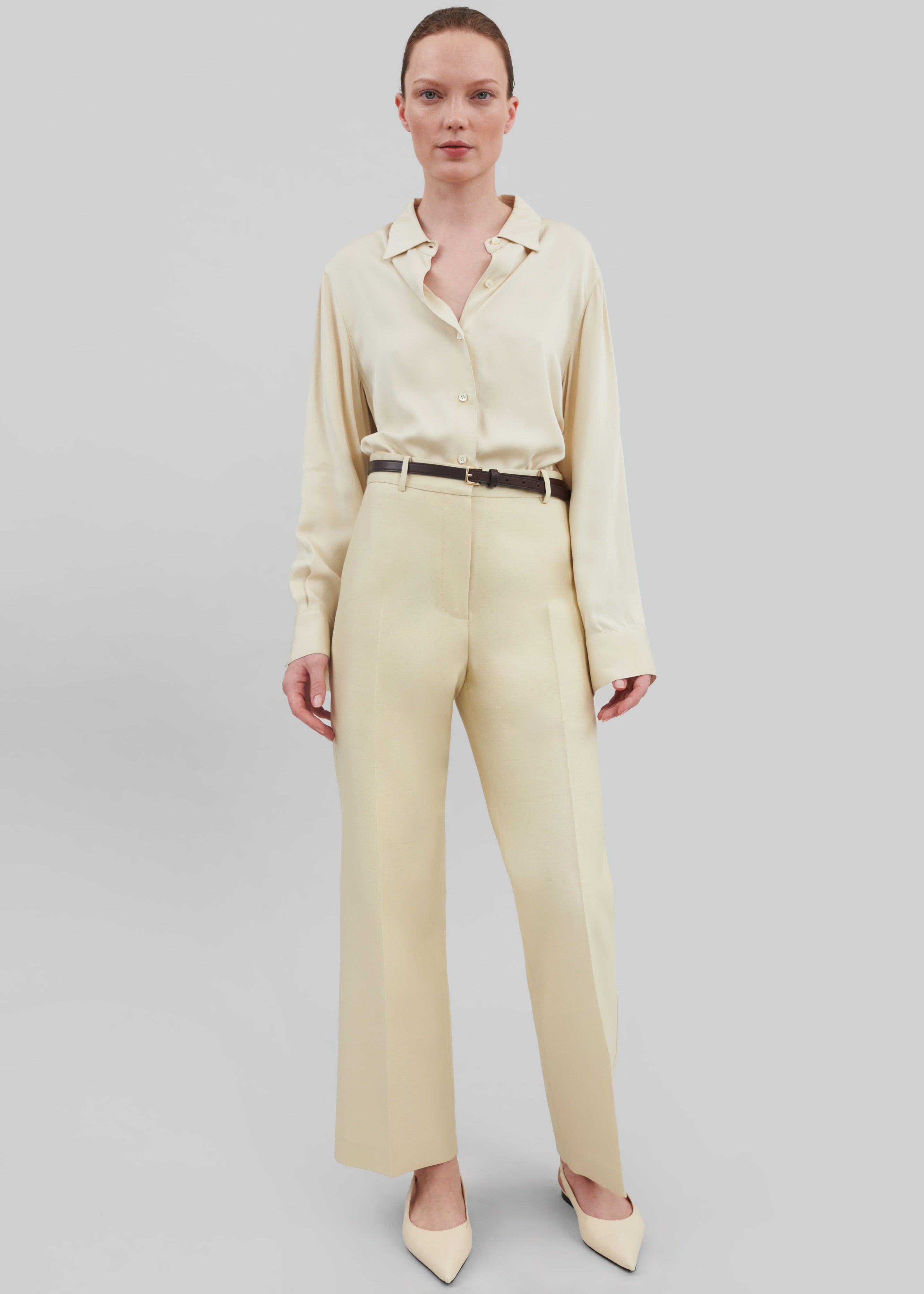 Emra Silk Trousers - Pale Yellow - 1