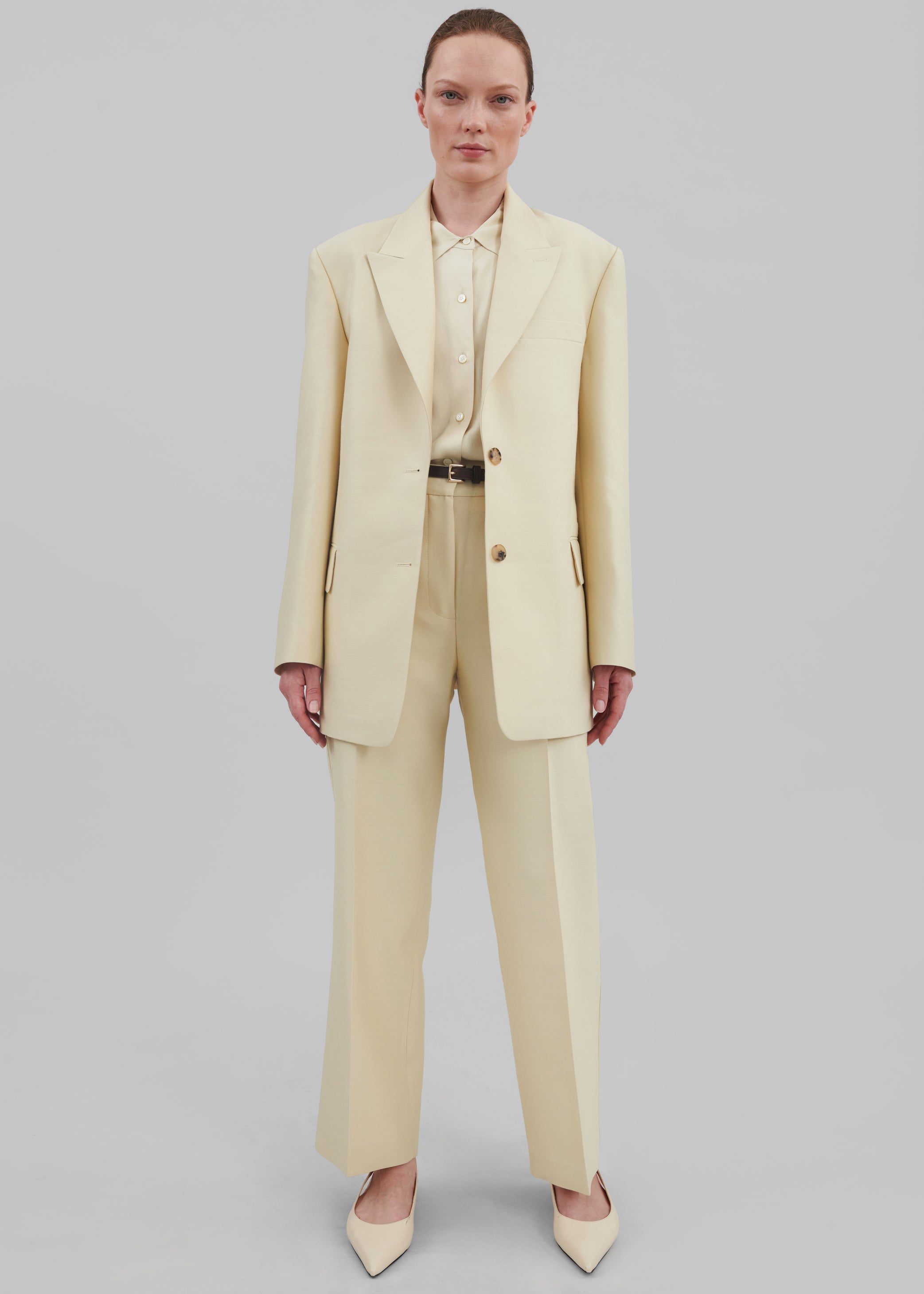Shop the look image for Emra Silk Trousers - Pale Yellow