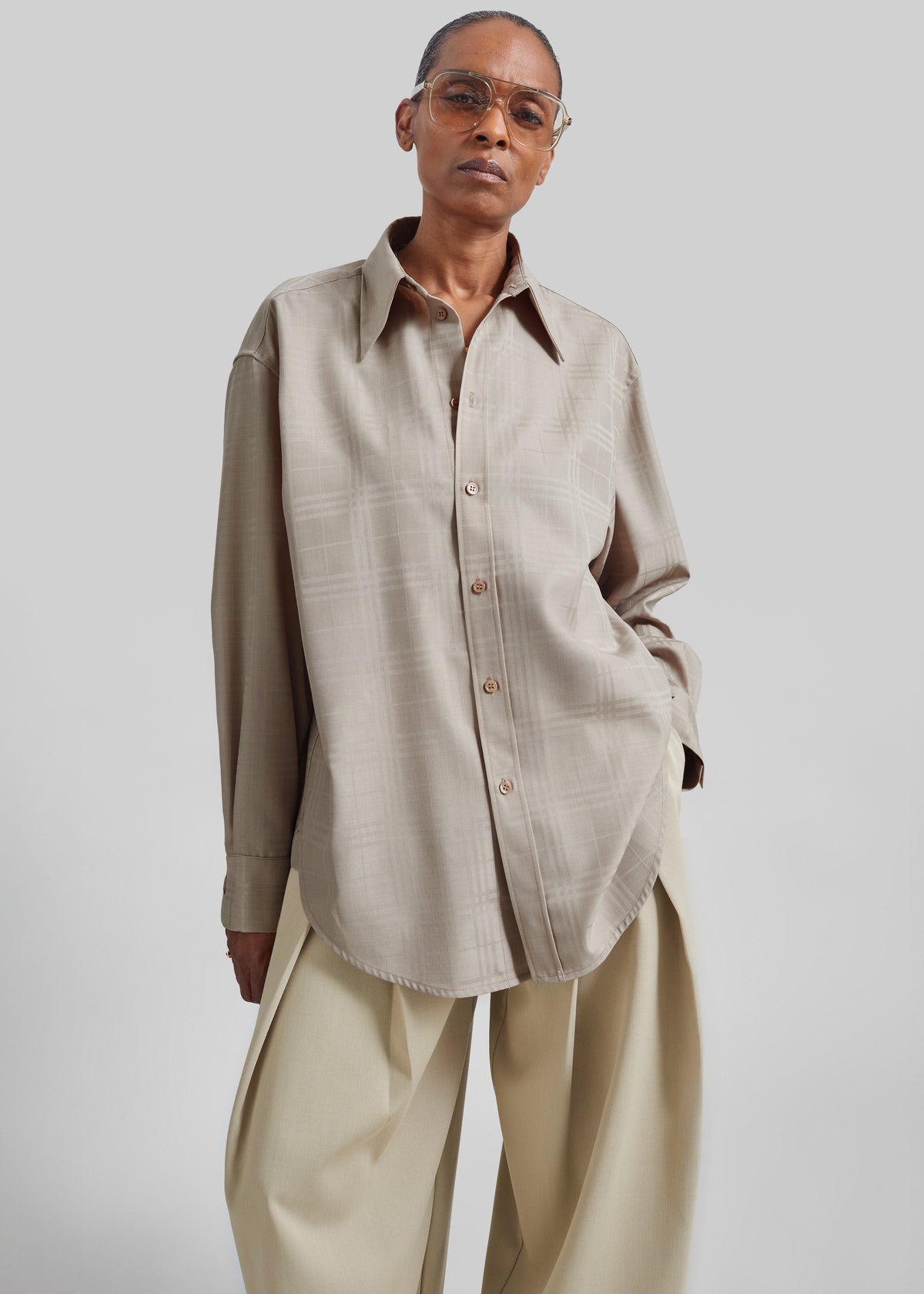 Ennio Tonal Shirt - Checked Beige