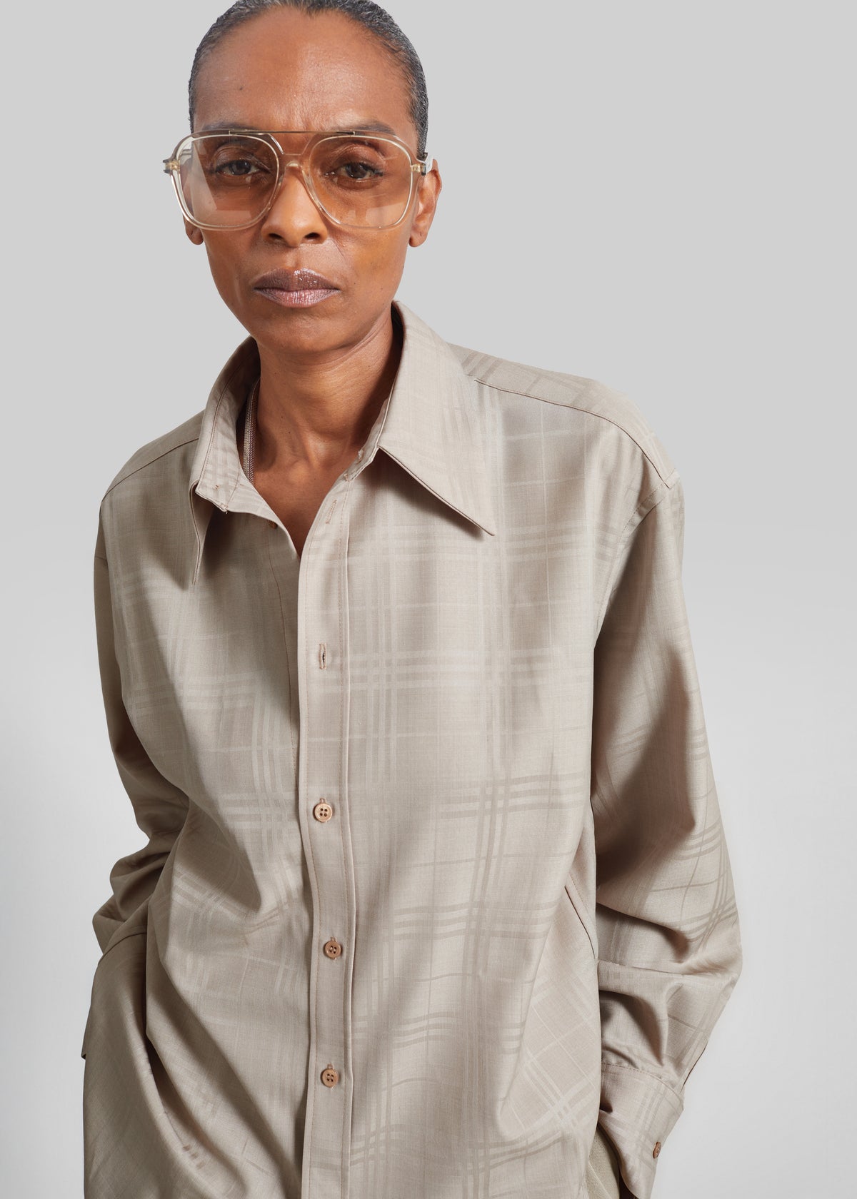 Ennio Tonal Shirt - Checked Beige