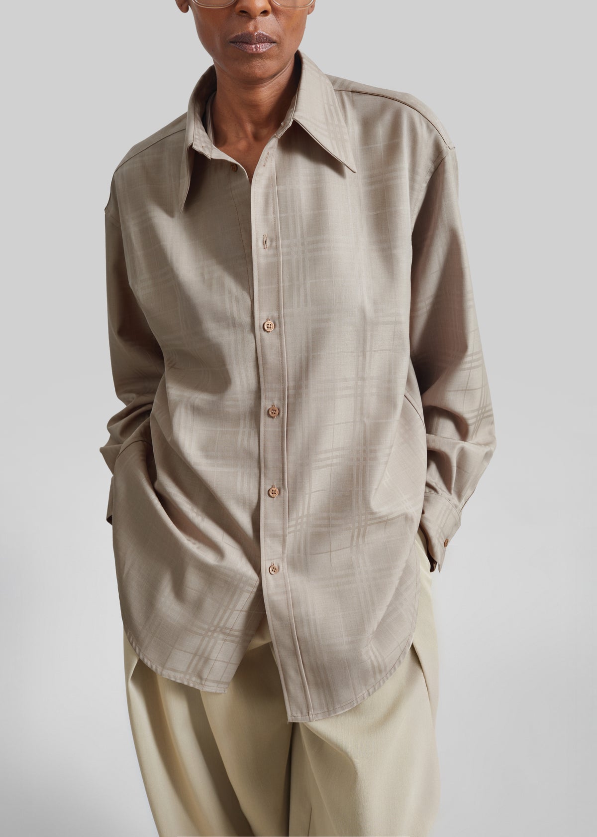 Ennio Tonal Shirt - Checked Beige