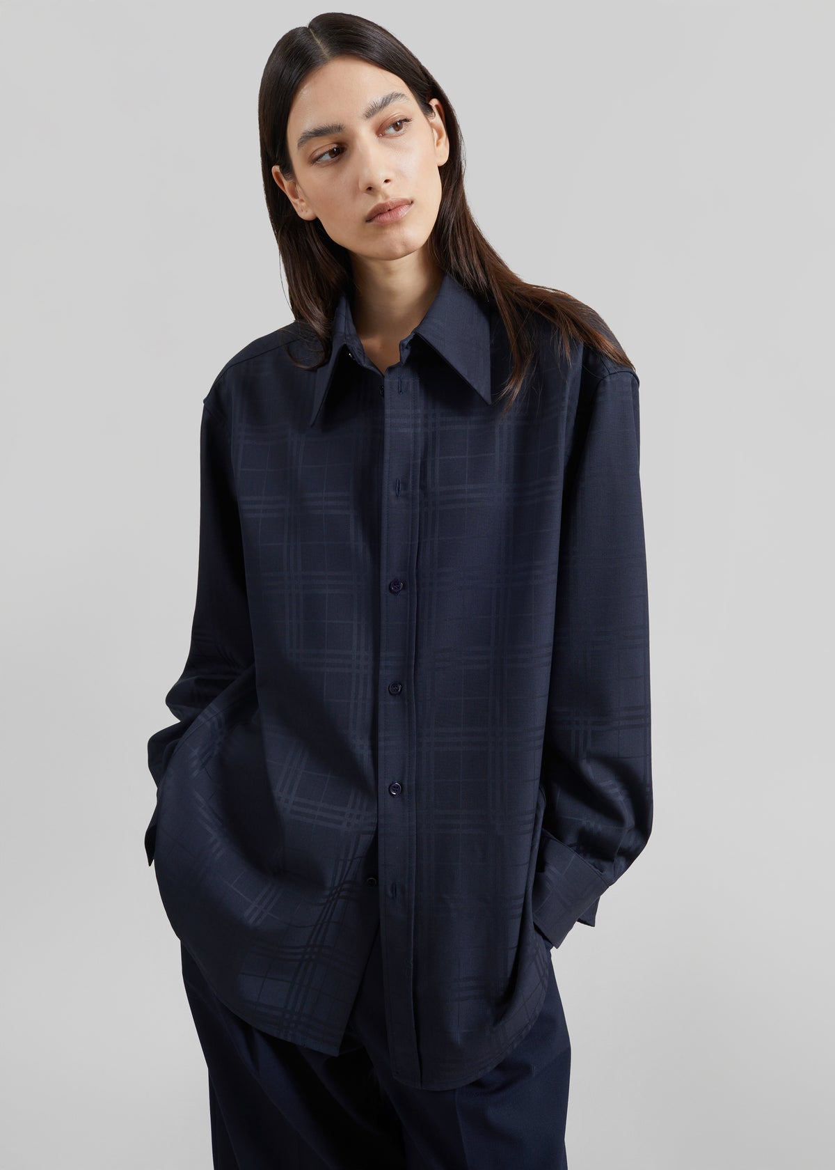 Ennio Tonal Shirt - Checked Navy