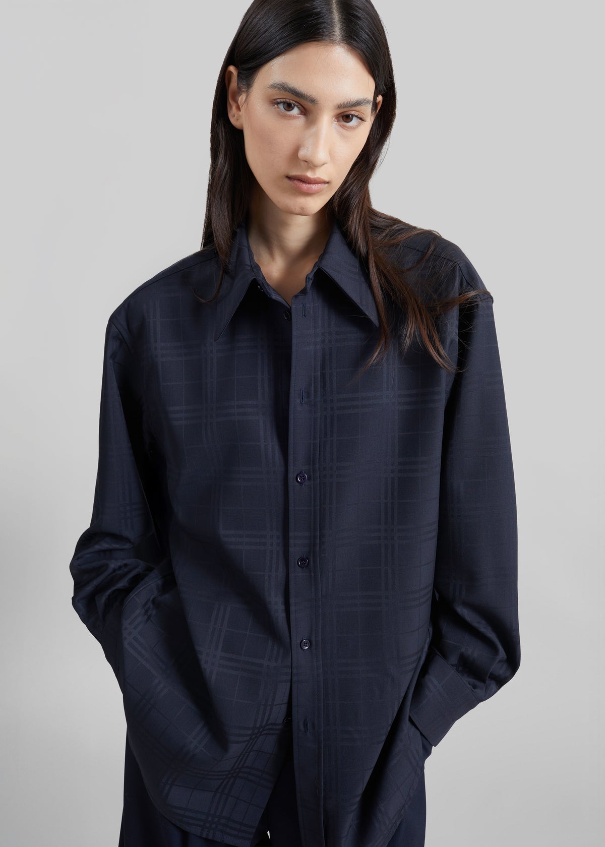 Ennio Tonal Shirt - Checked Navy