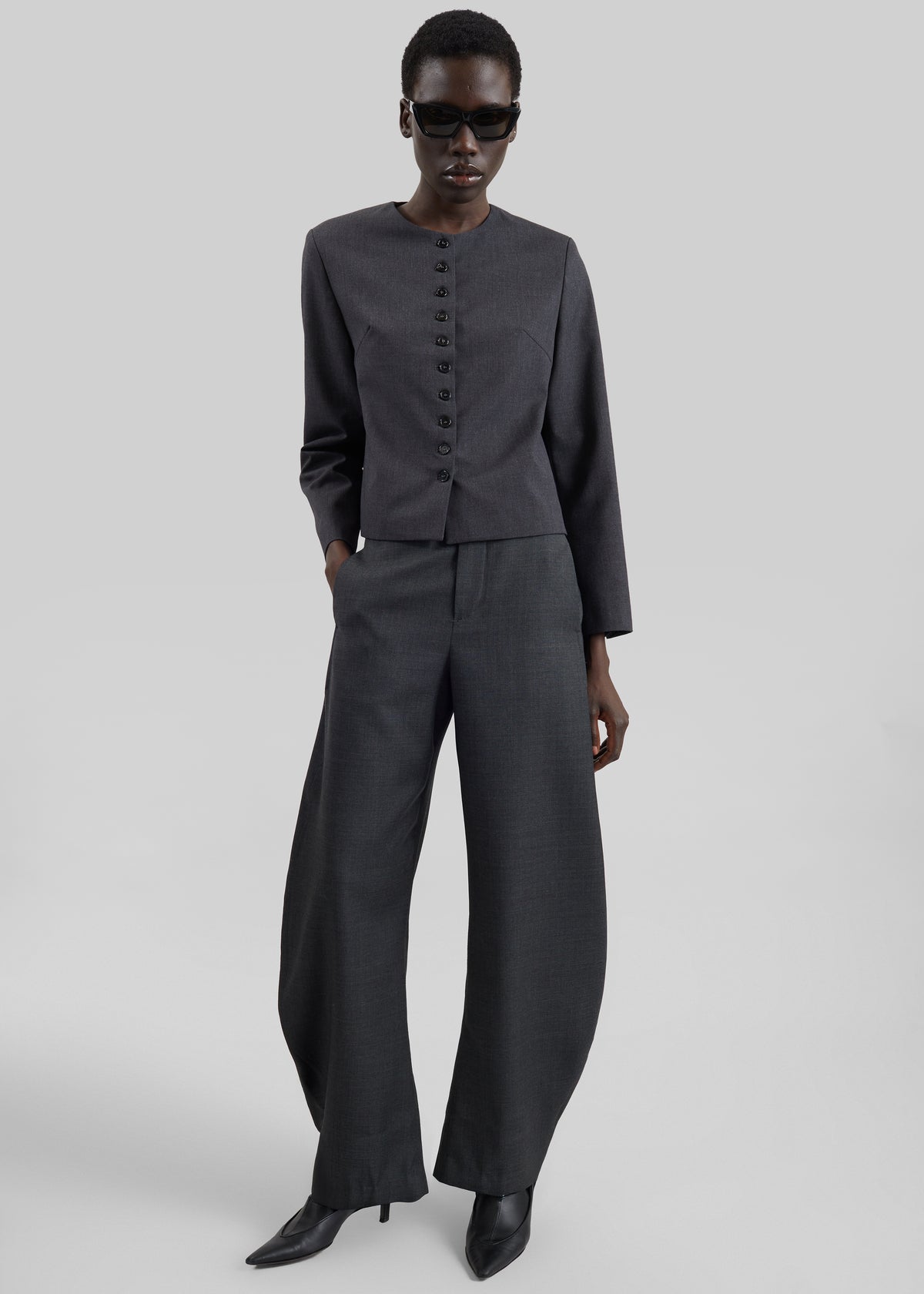 Enya Barrel Leg Pants - Dark Grey Melange