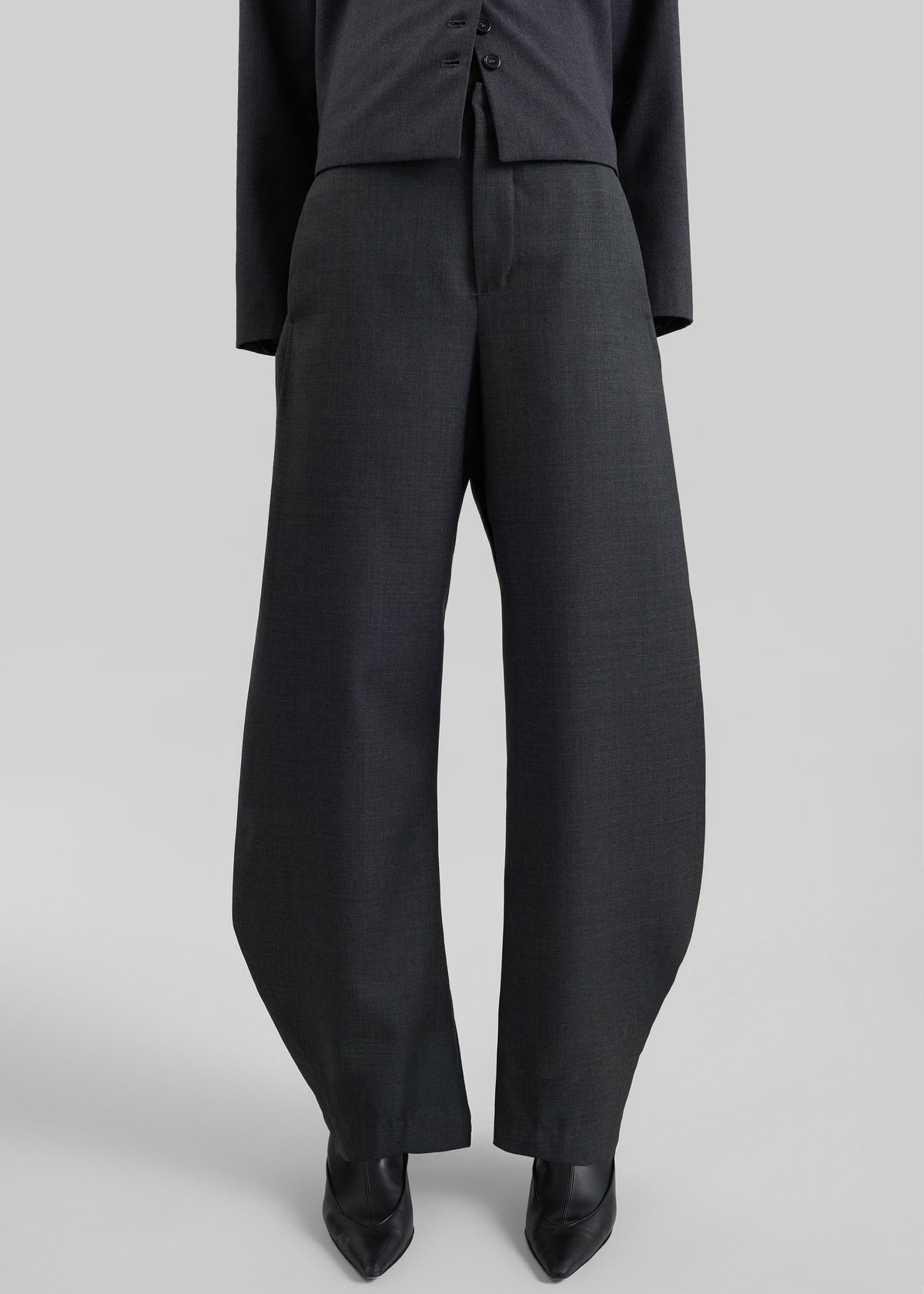 Enya Barrel Leg Pants - Dark Grey Melange