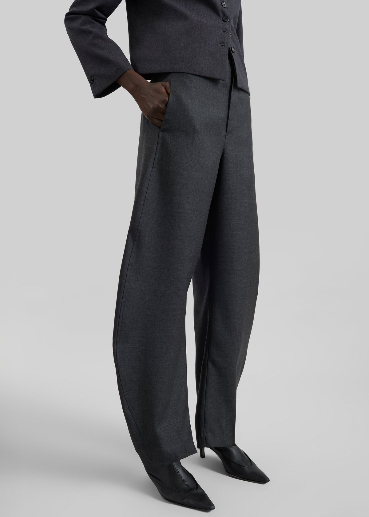 Enya Barrel Leg Pants - Dark Grey Melange