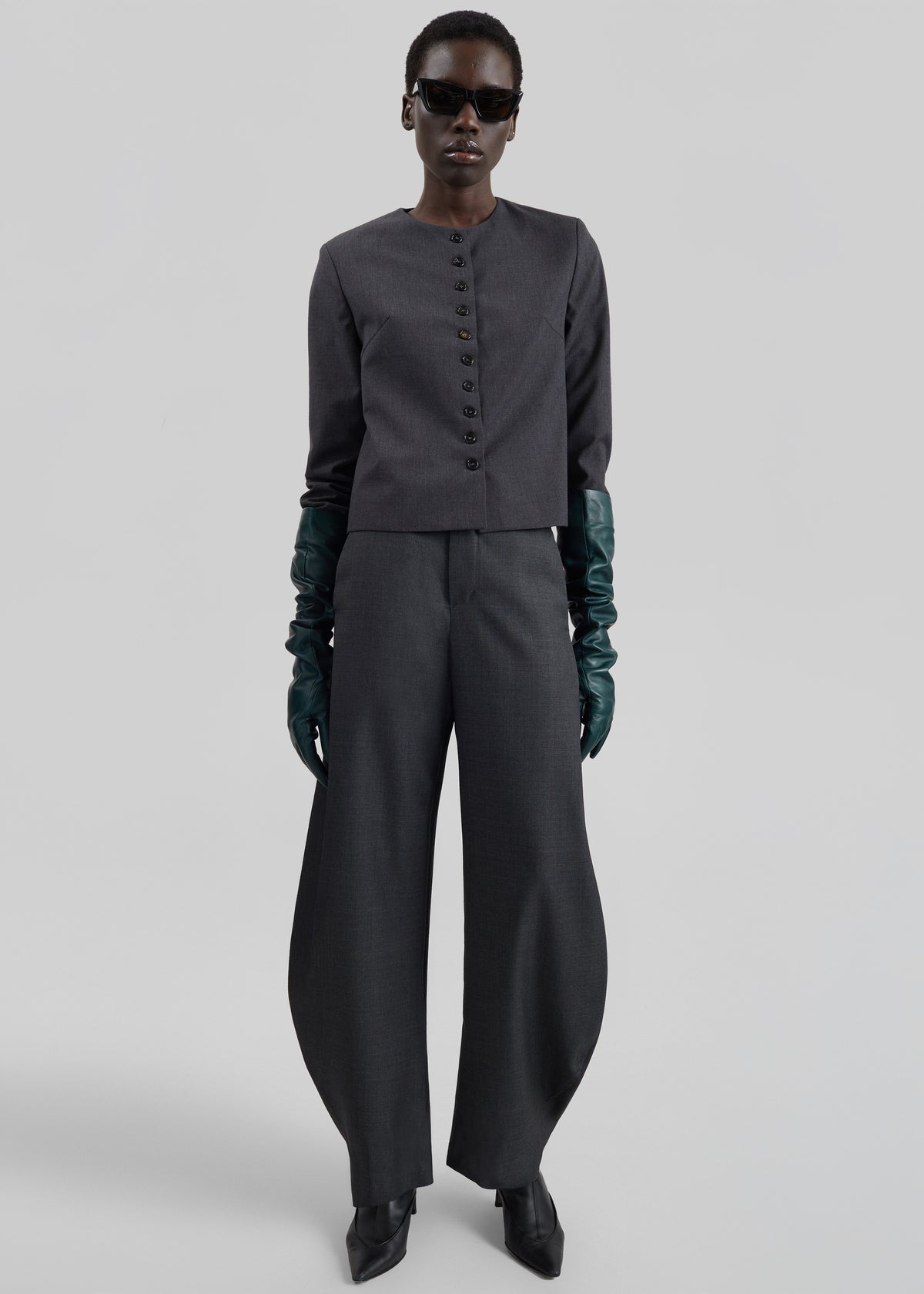 Enya Barrel Leg Pants - Dark Grey Melange