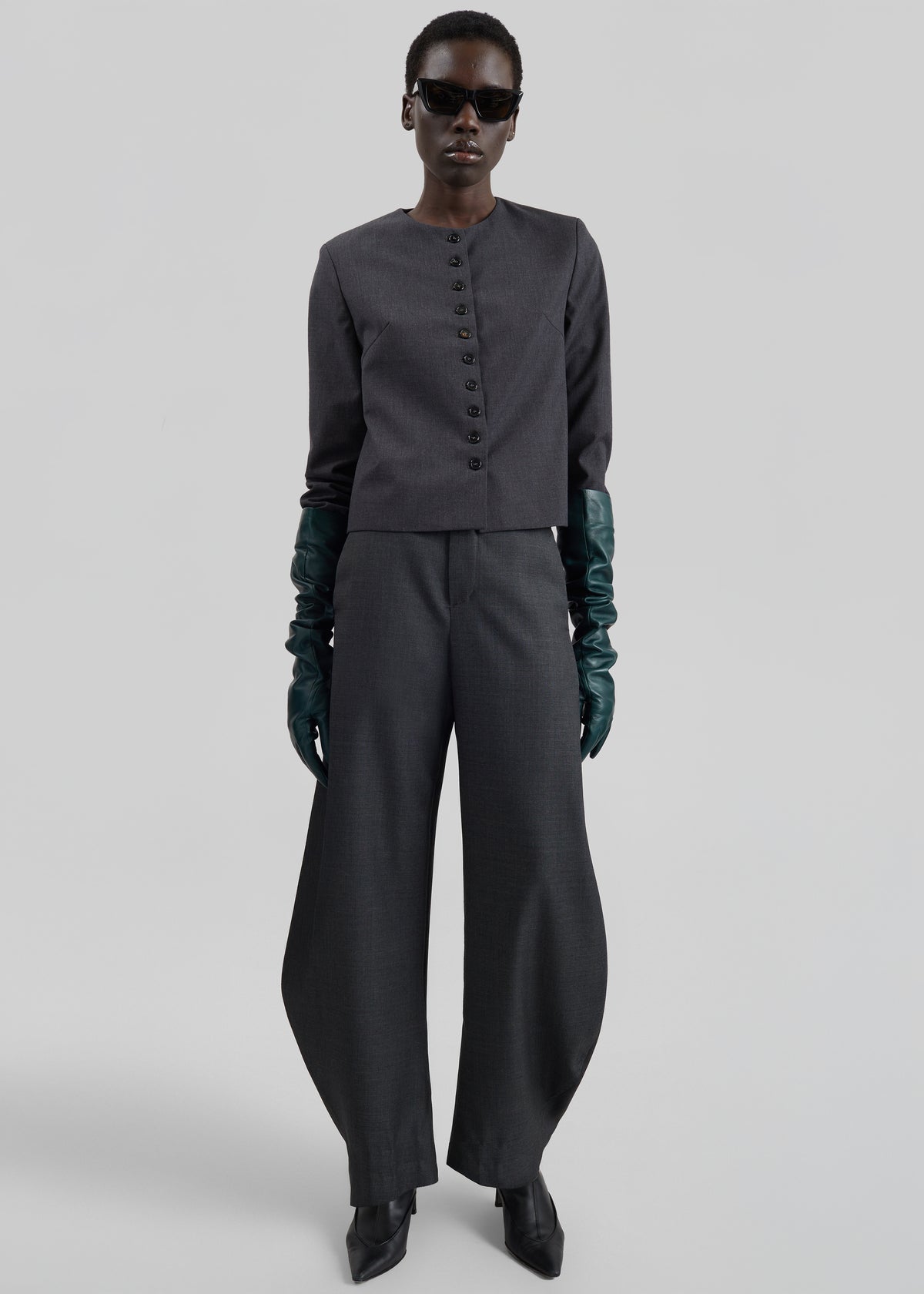 Enya Barrel Leg Pants - Dark Grey Melange