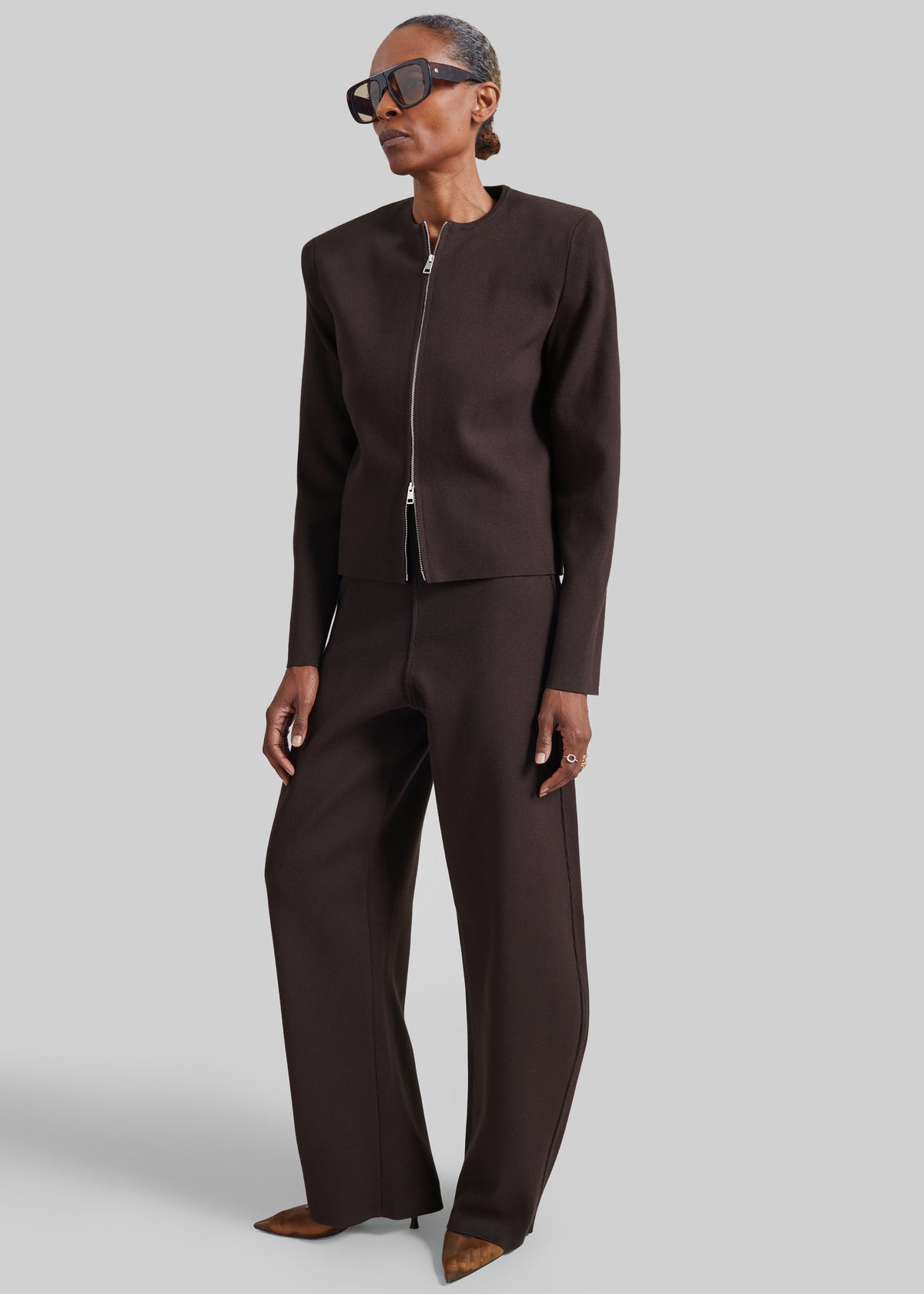 Enya Knit Barrel Leg Pants - Brown