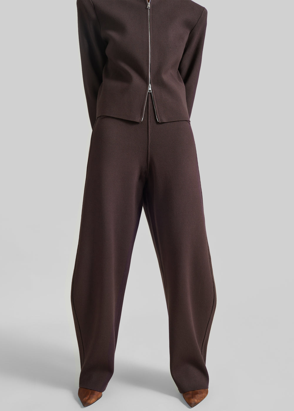 Enya Knit Barrel Leg Pants - Brown - 1
