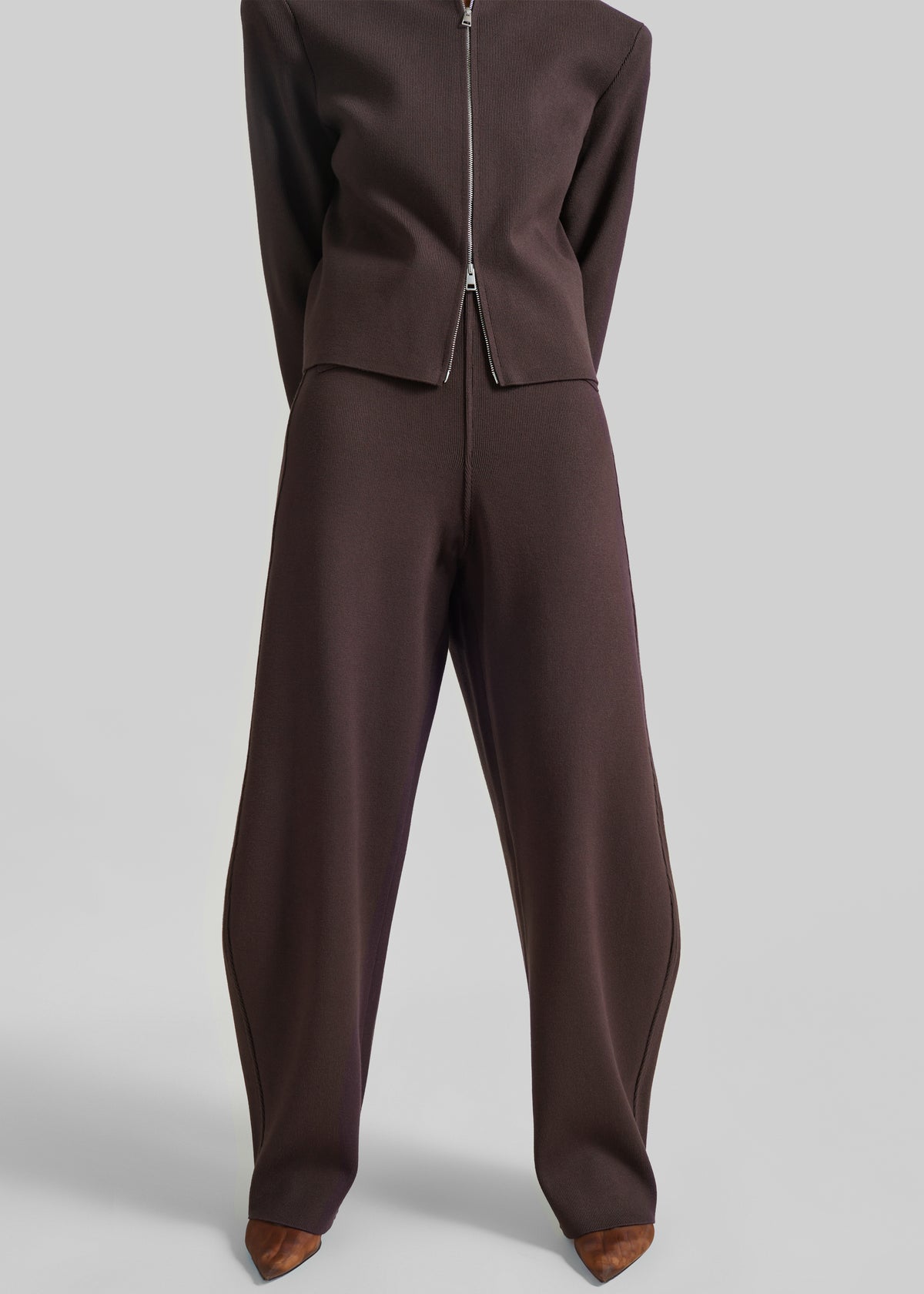 Enya Knit Barrel Leg Pants - Brown