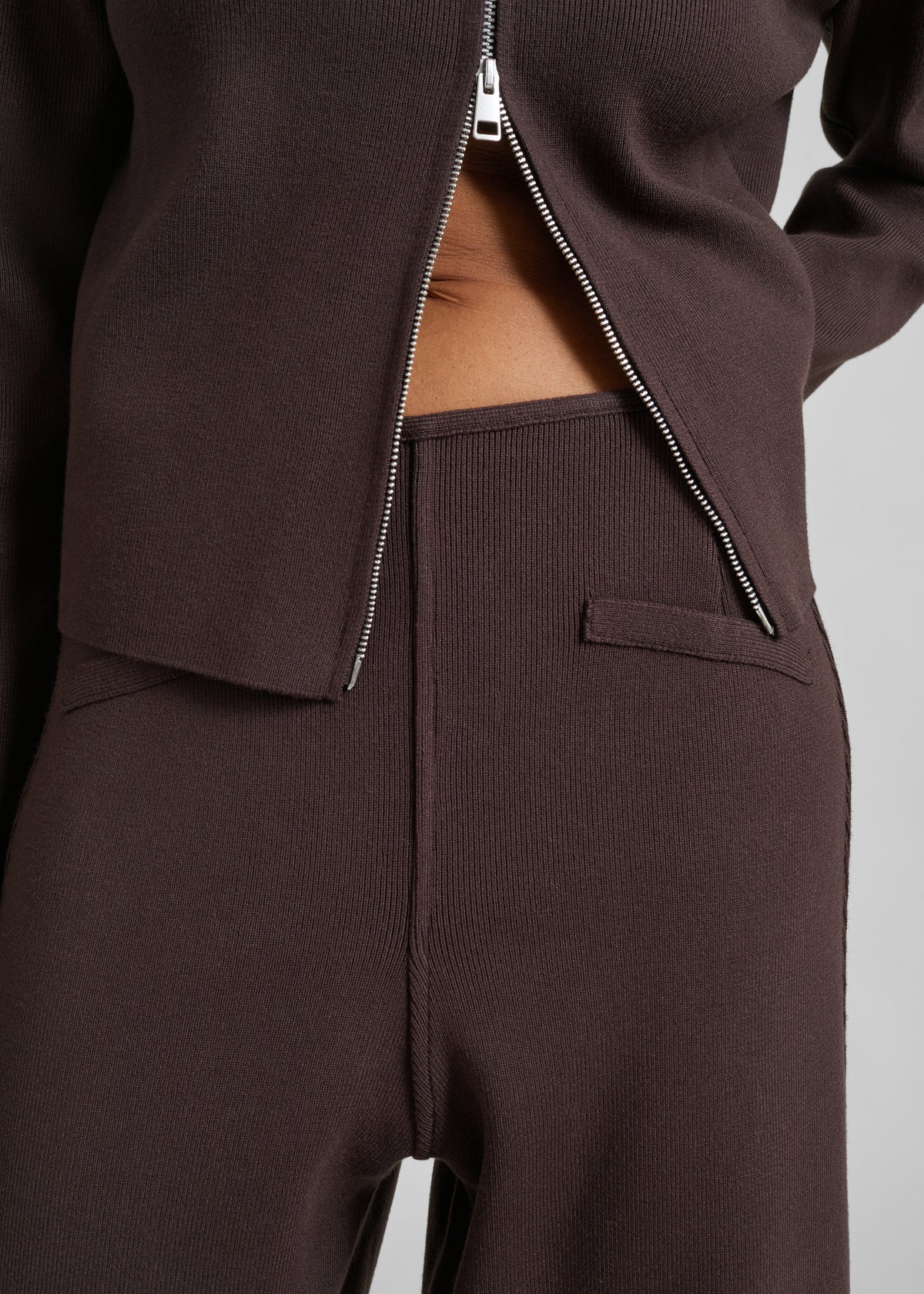 Enya Knit Barrel Leg Pants - Brown