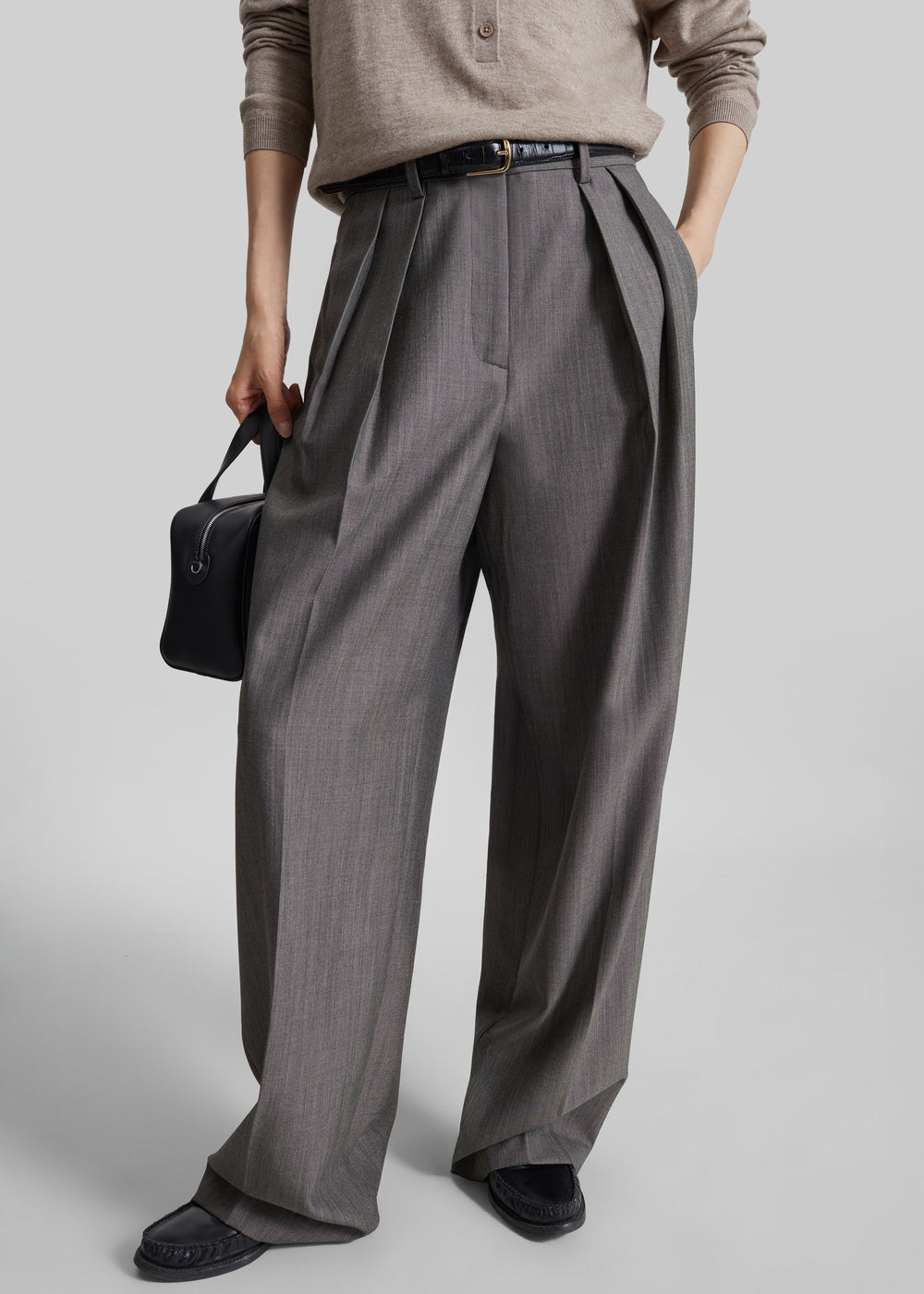 Erena Pleated Trousers - Dark Taupe - 1