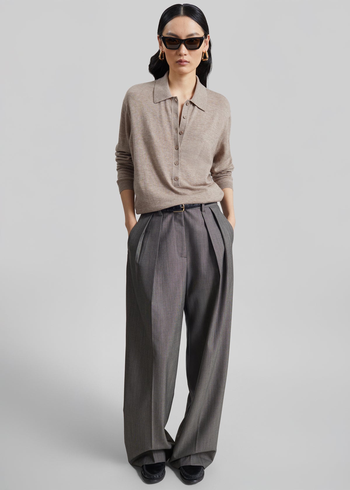 Erena Pleated Trousers - Dark Taupe - 1