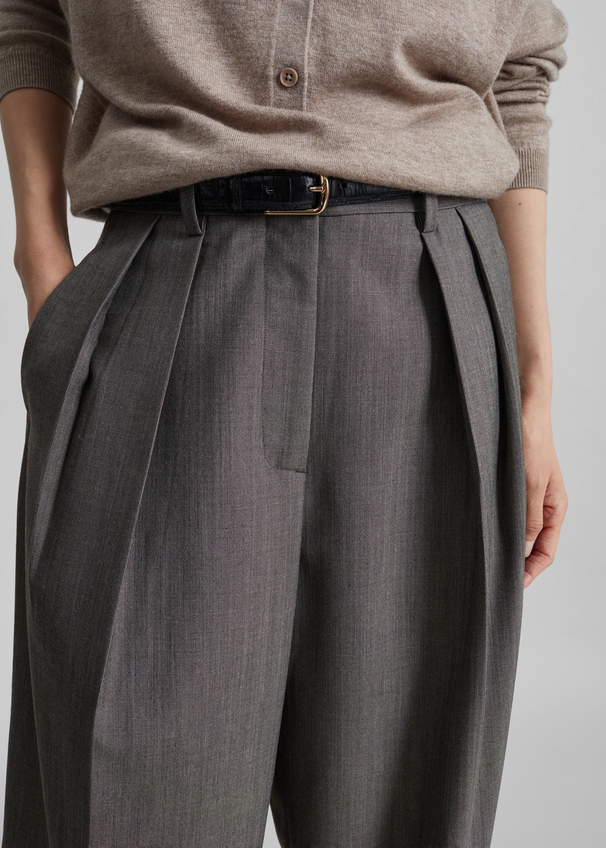 Erena Pleated Trousers - Dark Taupe - 4