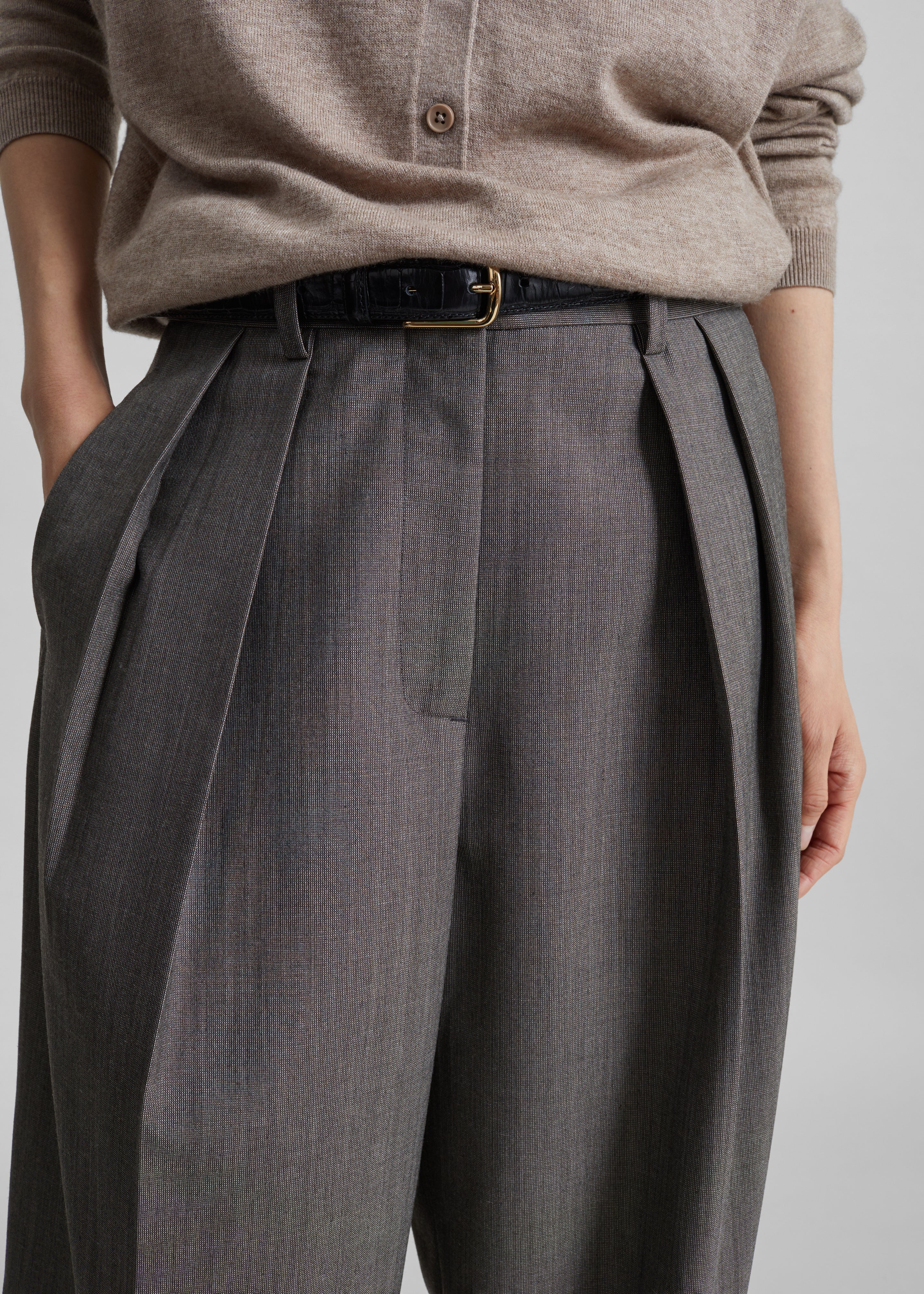 Erena Pleated Trousers - Dark Taupe - 4