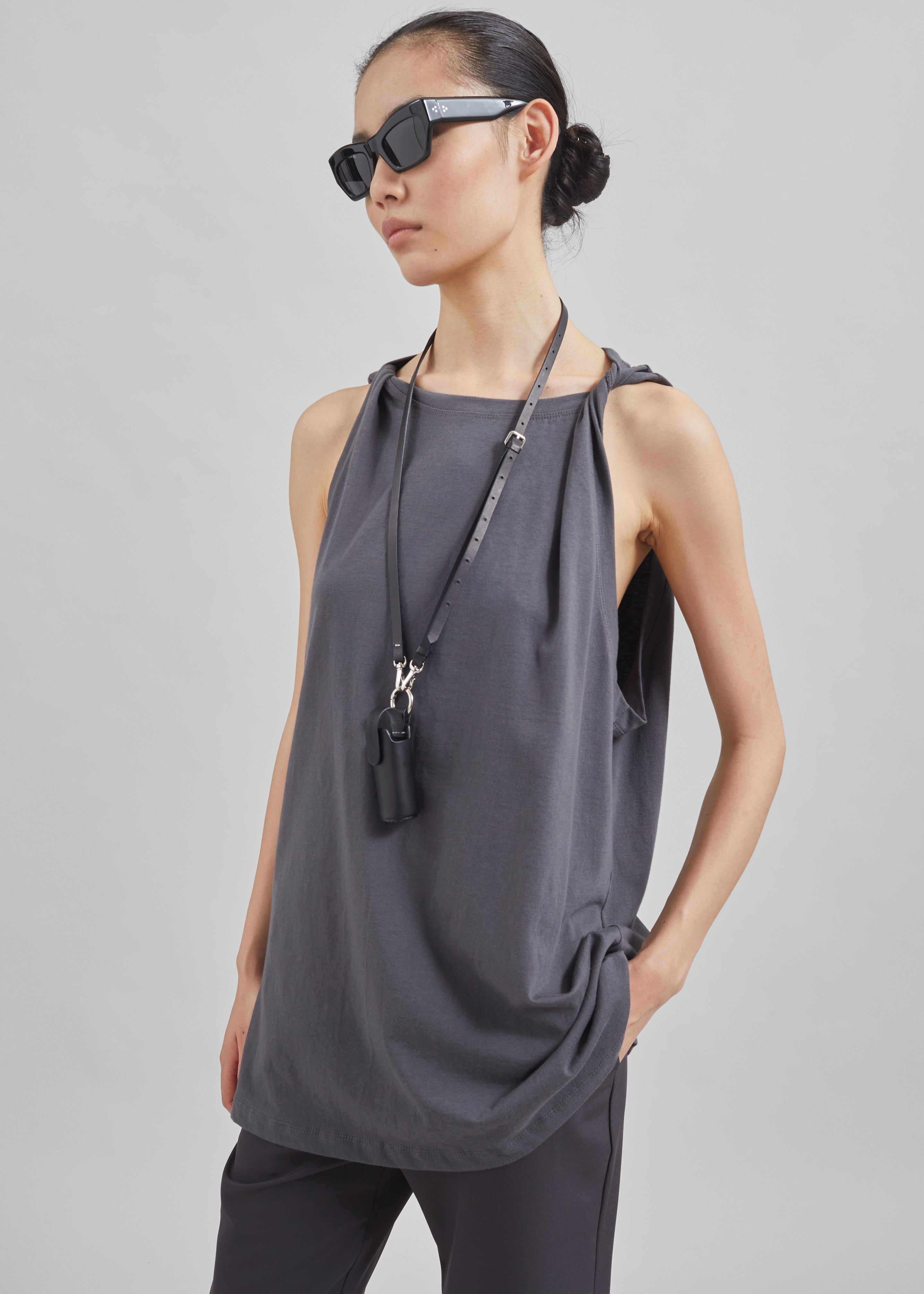 Erika Twisted Sleeve Tank - Charcoal - 4