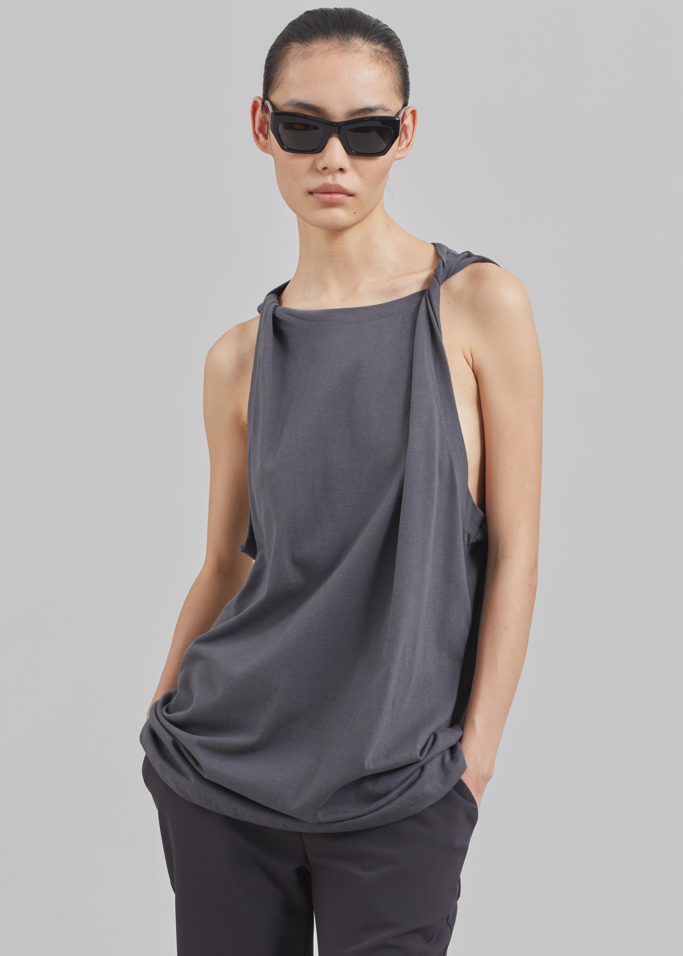 Erika Twisted Sleeve Tank - Charcoal - 1