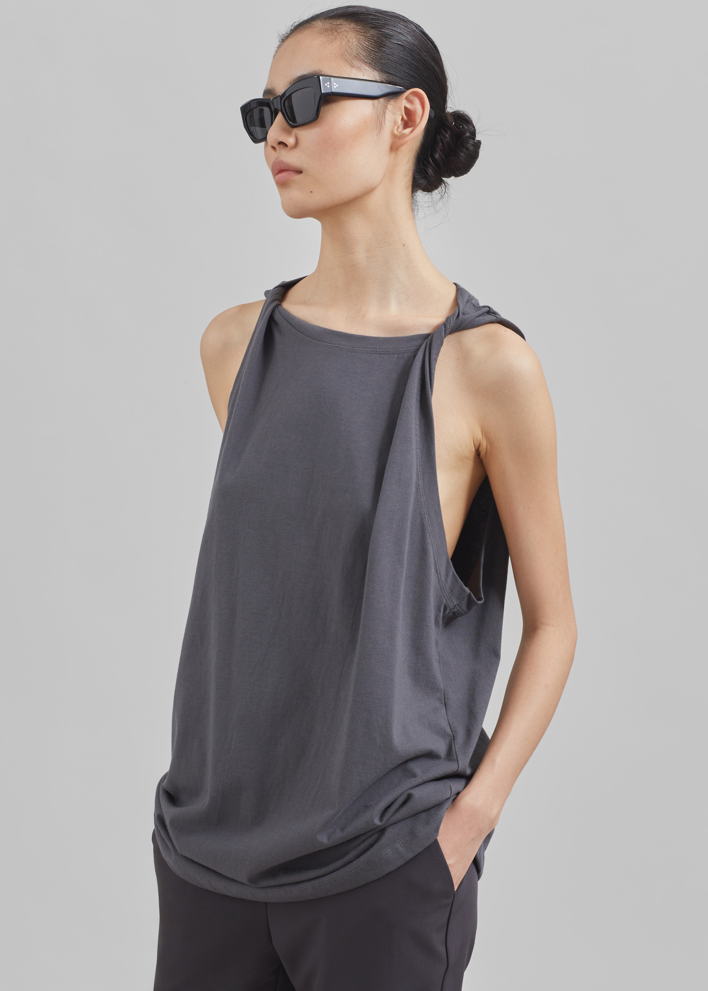 Erika Twisted Sleeve Tank - Charcoal - 6