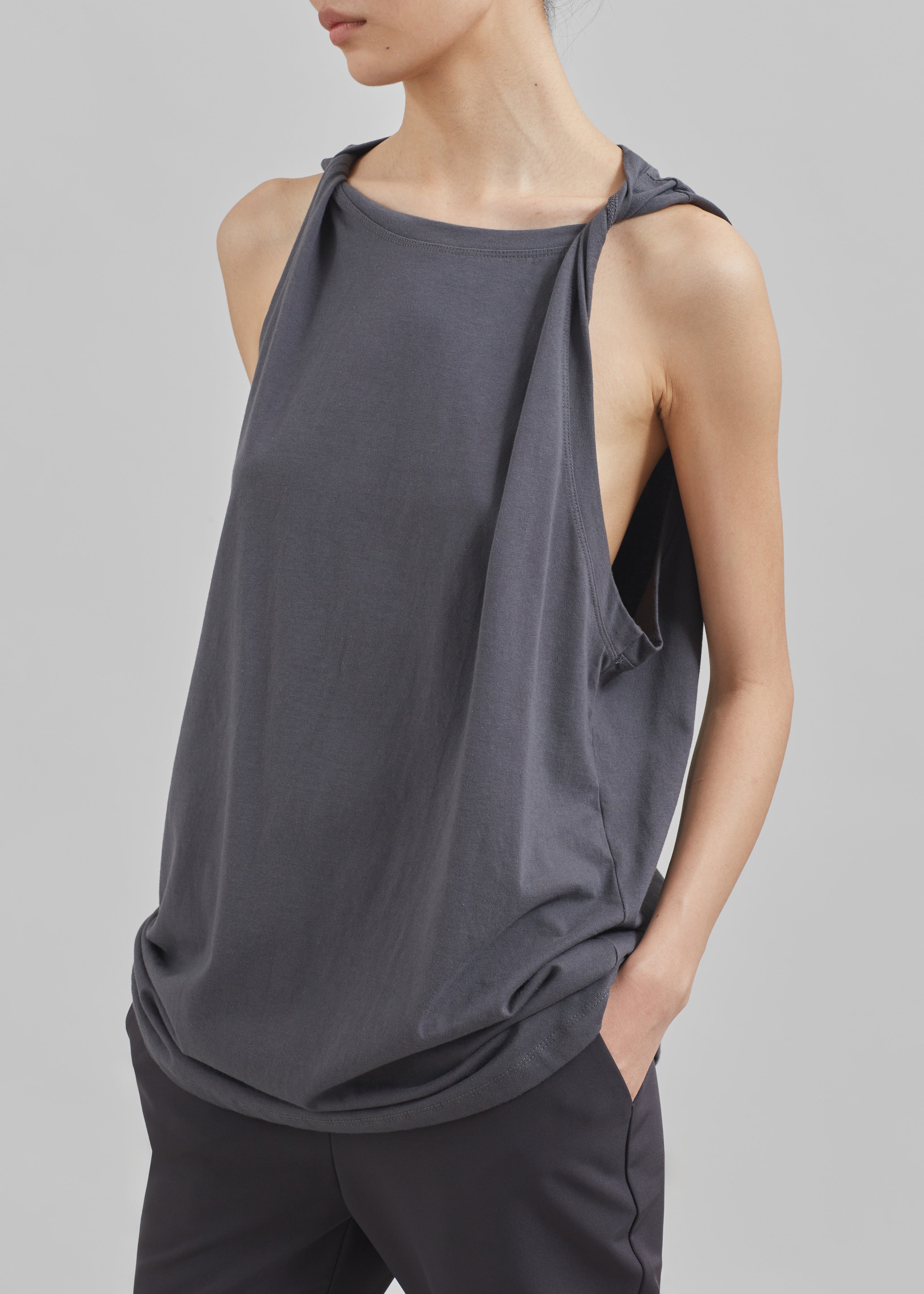 Erika Twisted Sleeve Tank - Charcoal - 2