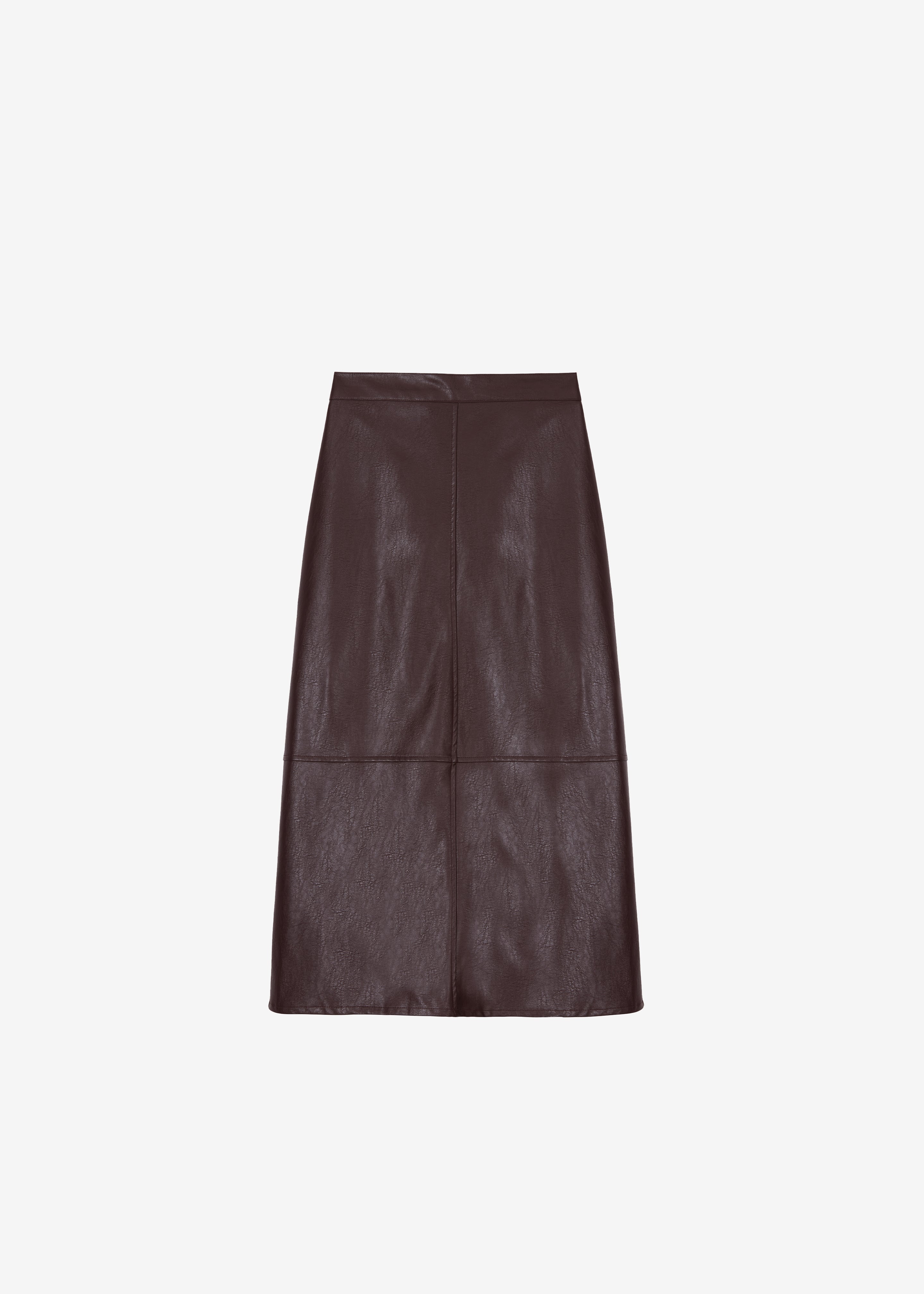 Erminie Midi Faux Leather Skirt - Brown - 7